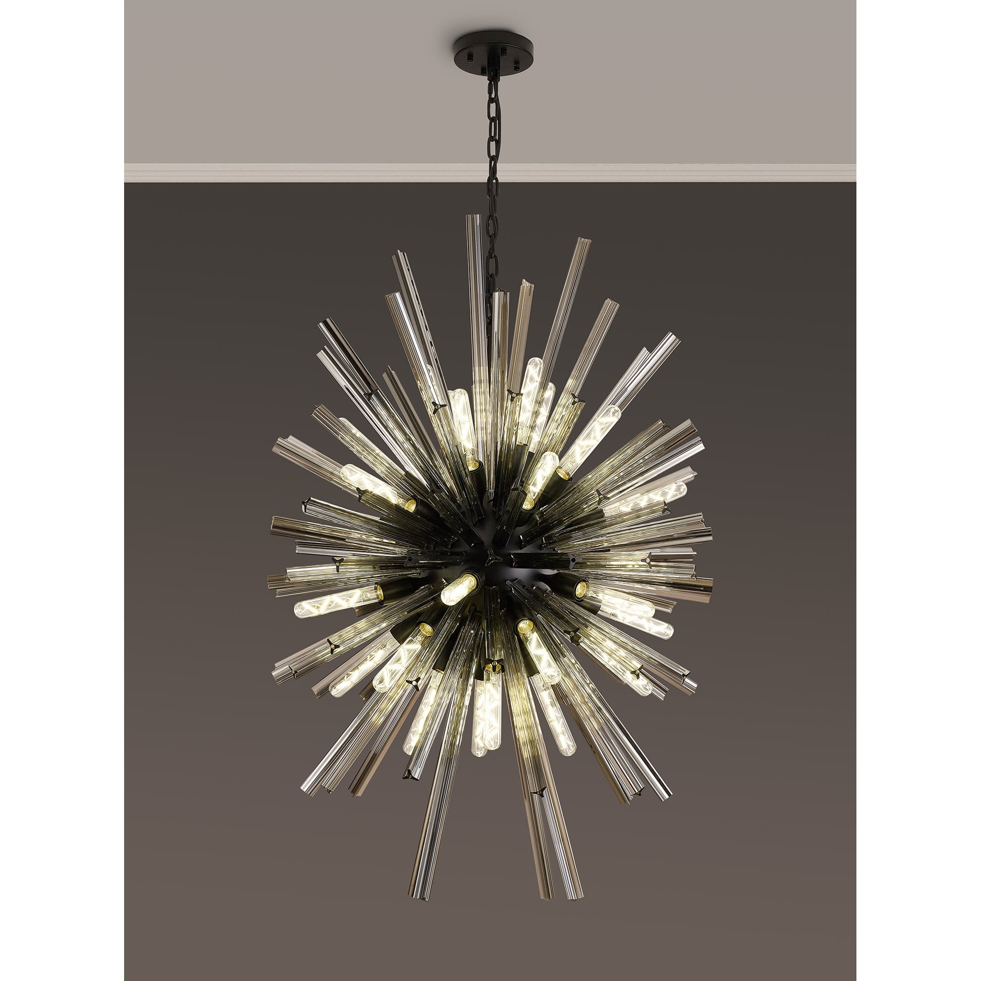 Fabula Wordworth 32 Light Vertical Oval Pendant - Matt Black & Smoke Glass