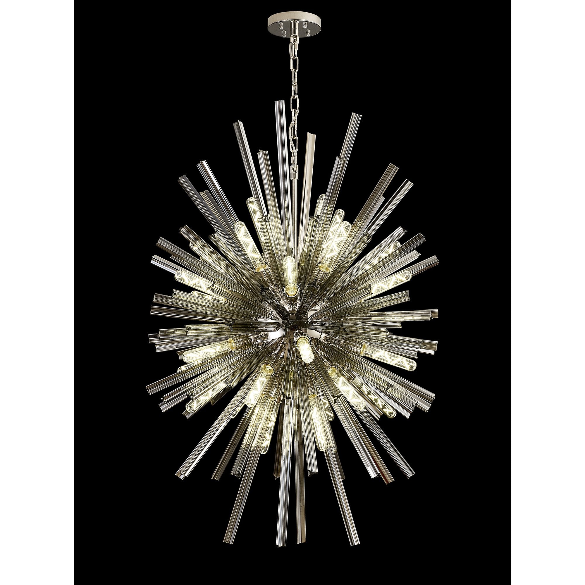 Fabula Wordworth 32 Light Vertical Oval Pendant - Polished Nickel & Smoke Glass