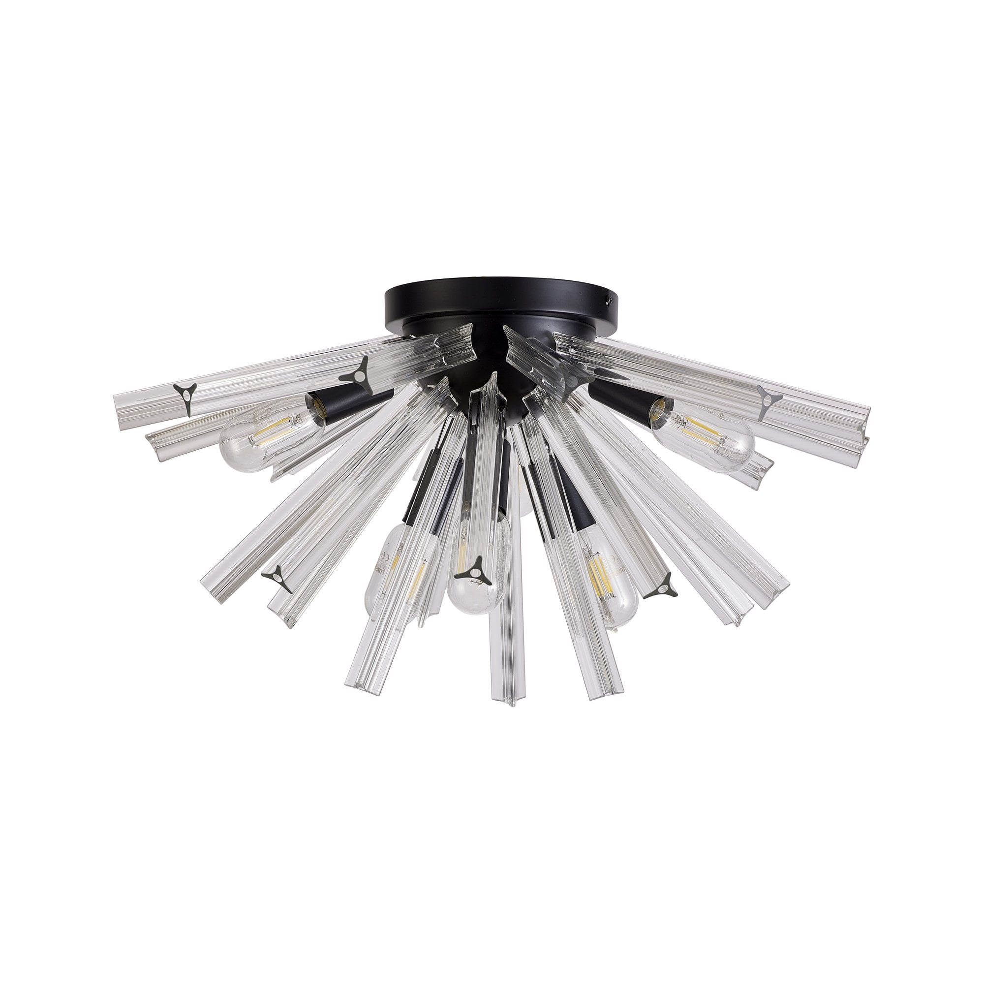 Fabula Wordworth 6 Light Semi-Flush Light - Matt Black & Clear Glass