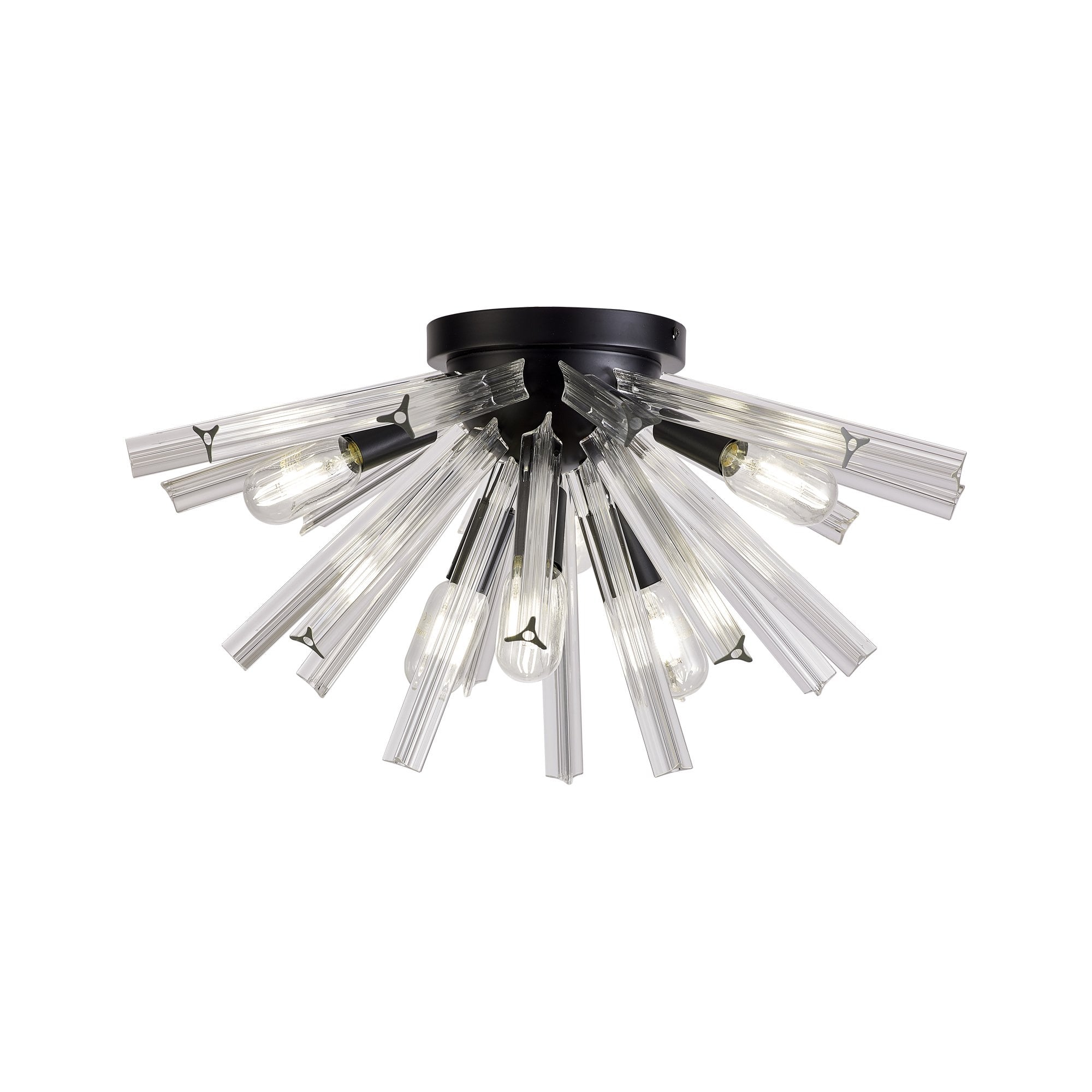 Fabula Wordworth 6 Light Semi-Flush Light - Matt Black & Clear Glass