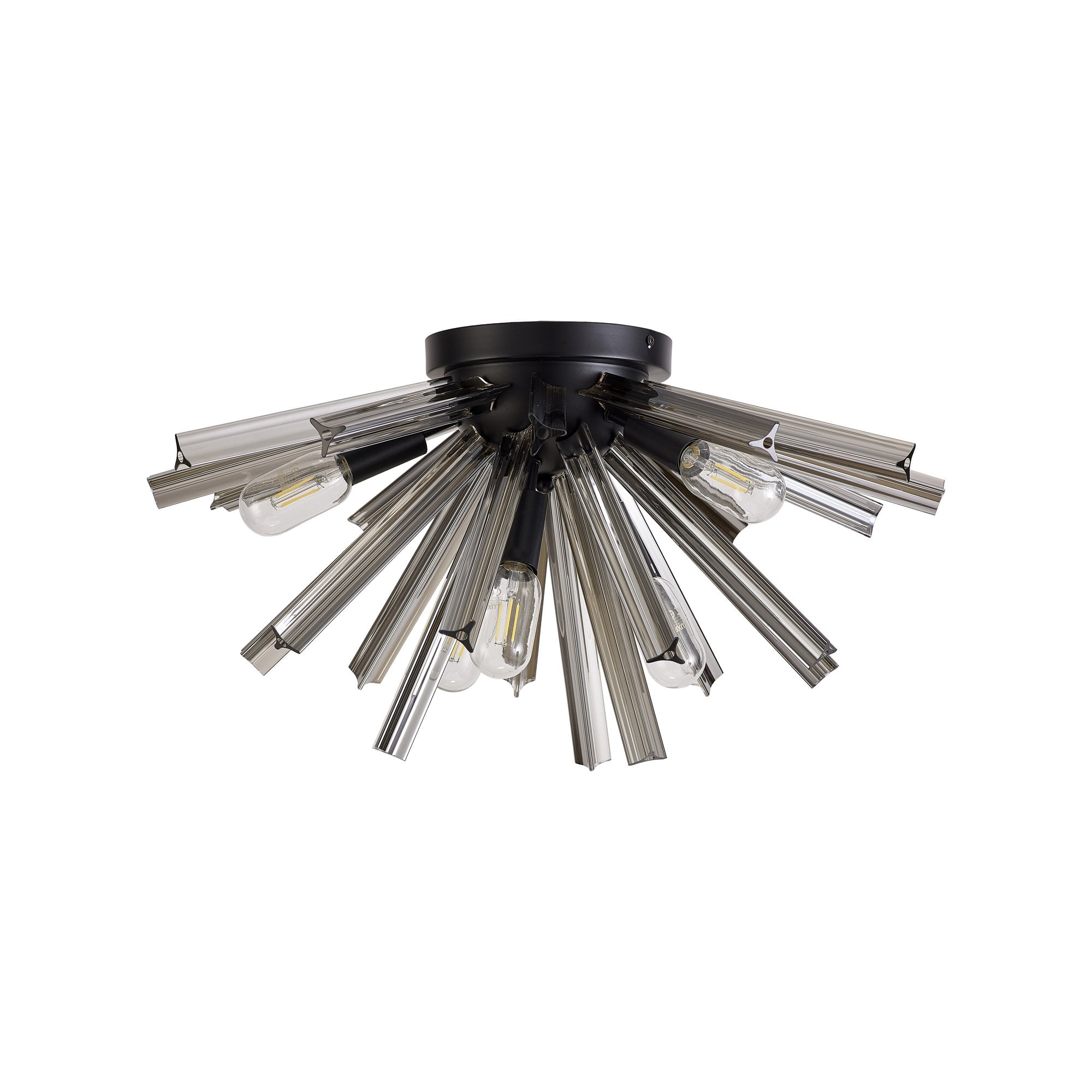 Fabula Wordworth 6 Light Semi-Flush Light - Matt Black & Smoke Glass