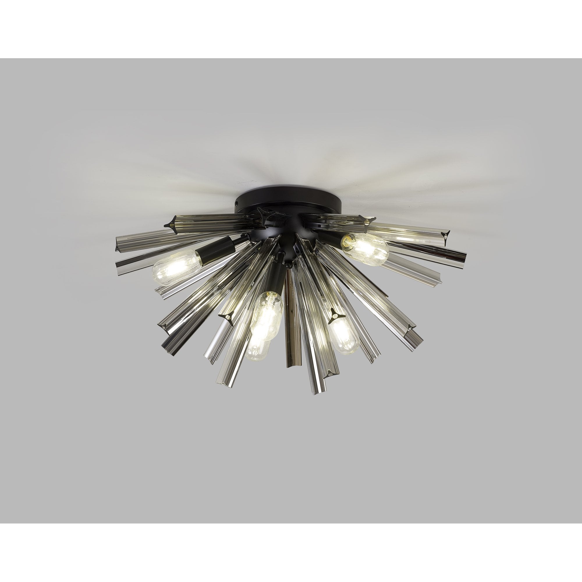 Fabula Wordworth 6 Light Semi-Flush Light - Matt Black & Smoke Glass