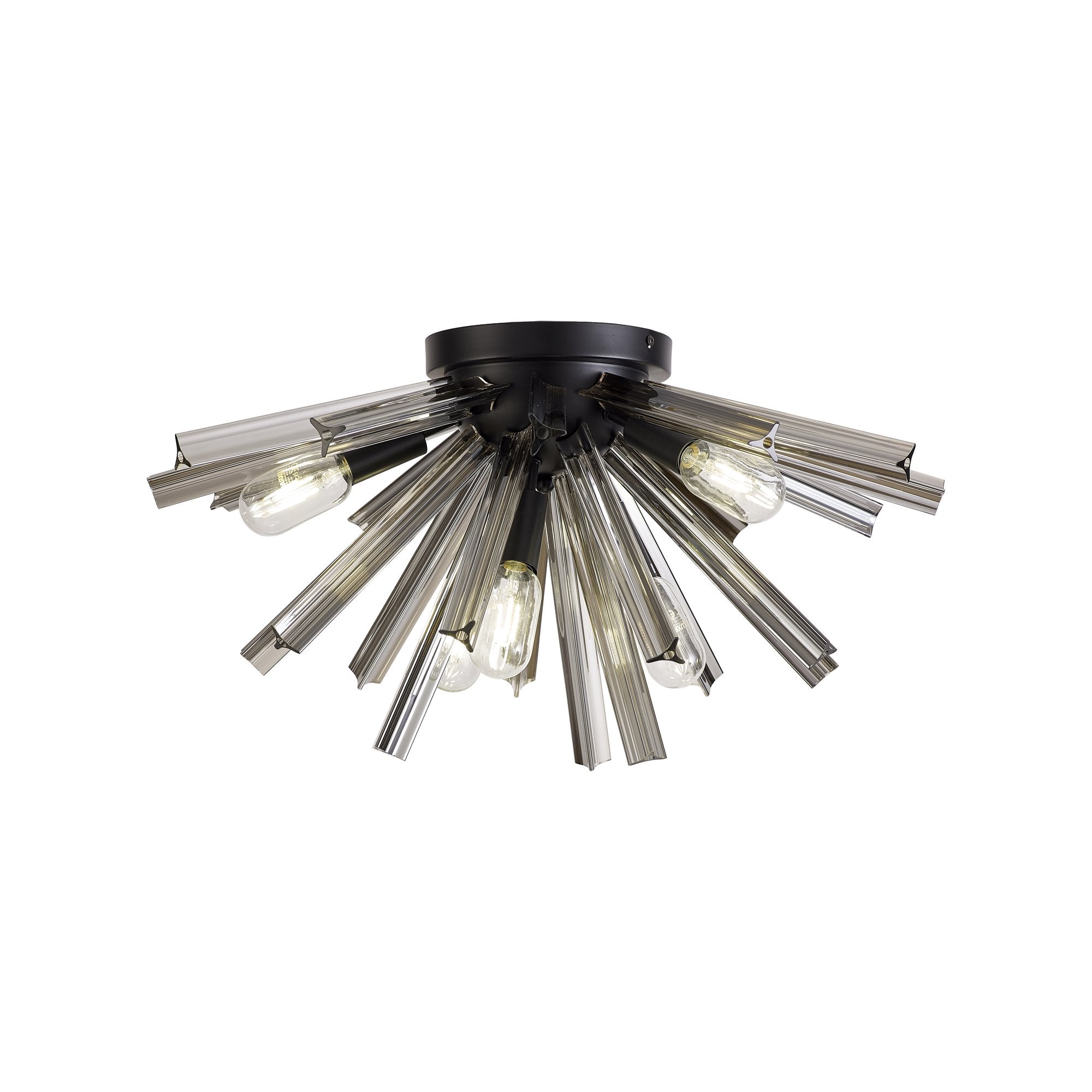 Fabula Wordworth 6 Light Semi-Flush Light - Matt Black & Smoke Glass