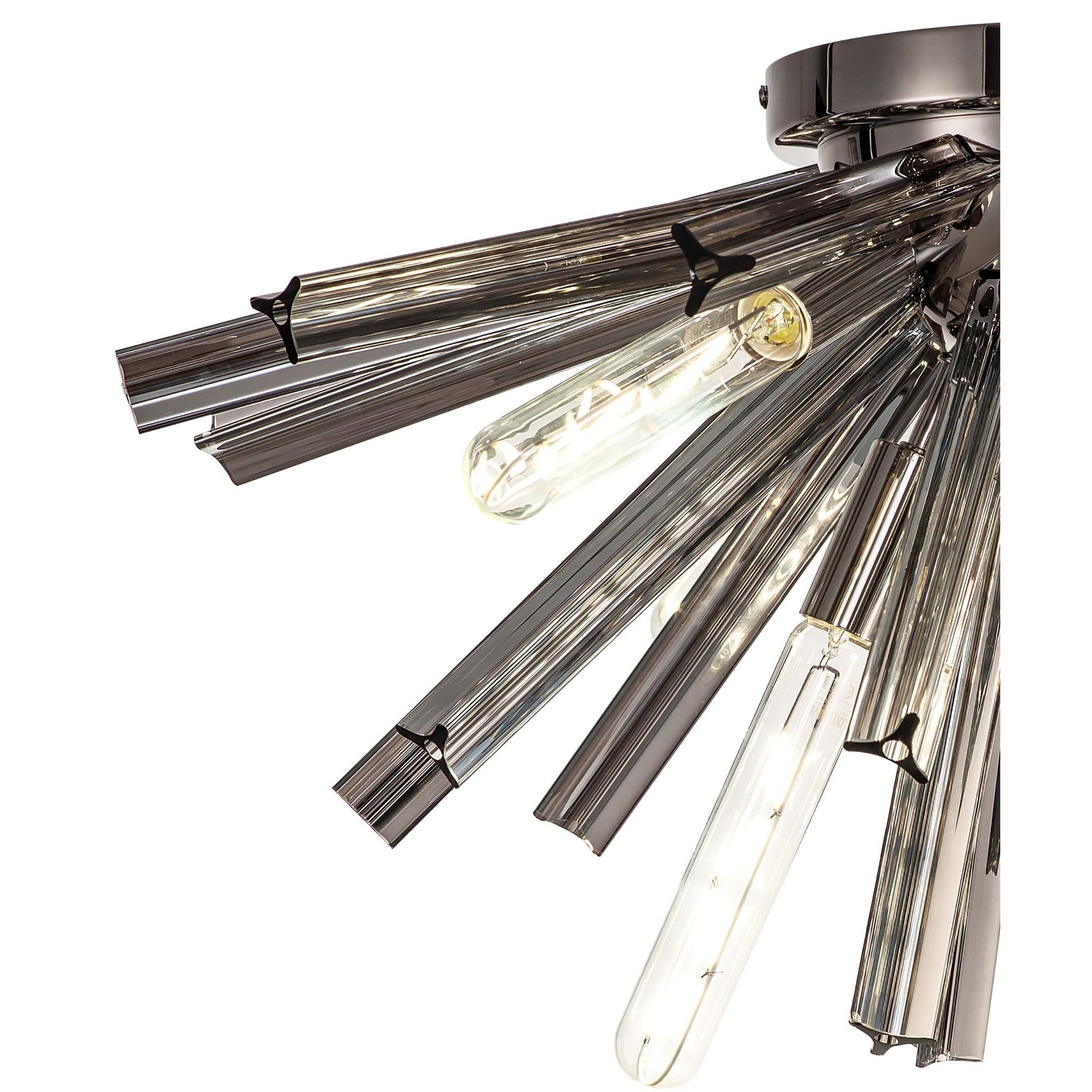 Fabula Wordworth 6 Light Semi-Flush Light - Polished Nickel & Smoke Glass