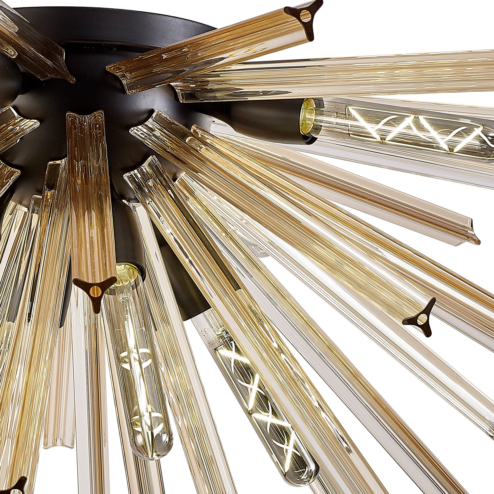 Fabula Wordworth 8 Light Semi-Flush Light - Matt Black & Champagne Gold Glass