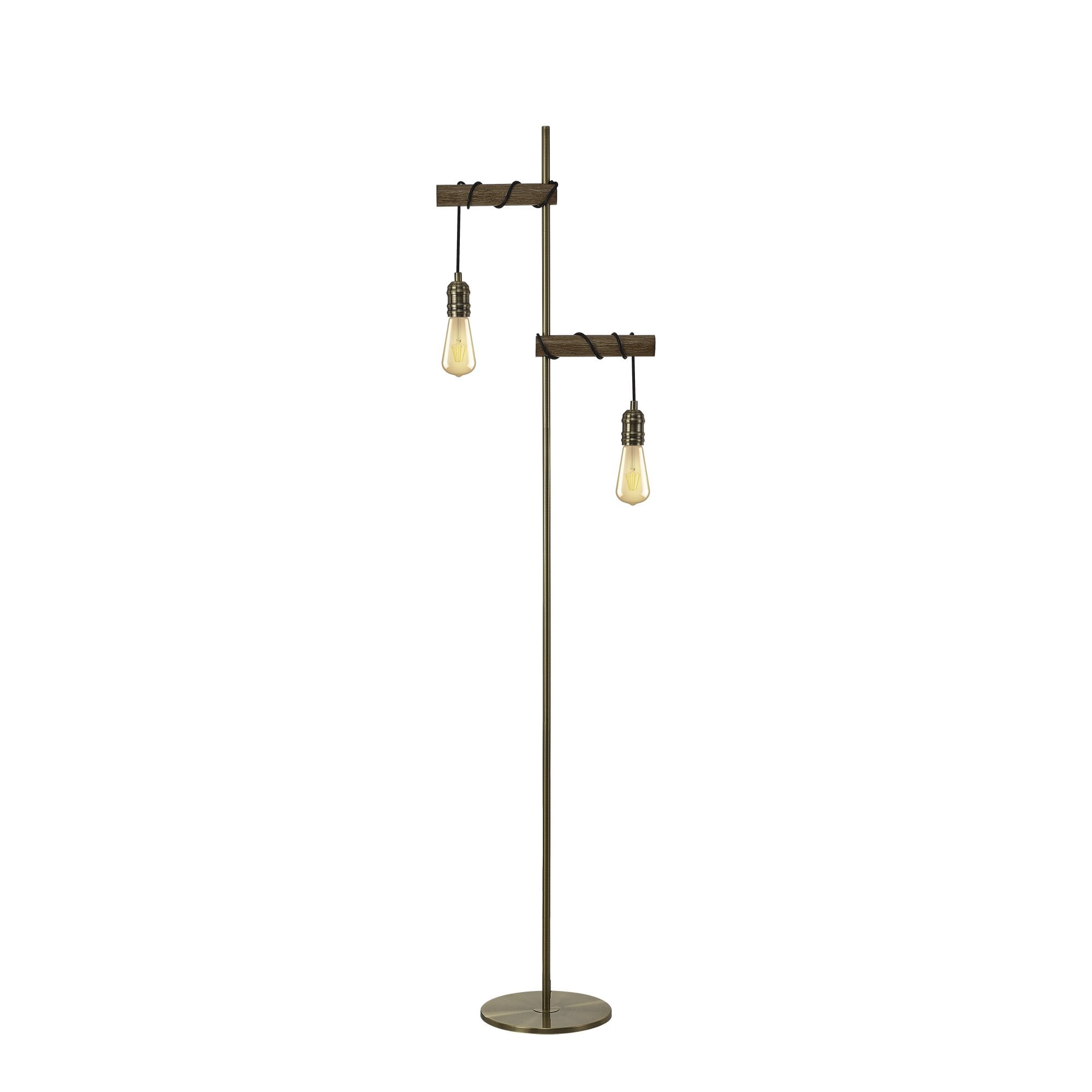 Fabula York 2 Light Floor Lamp - Medium Oak & Antique Brass