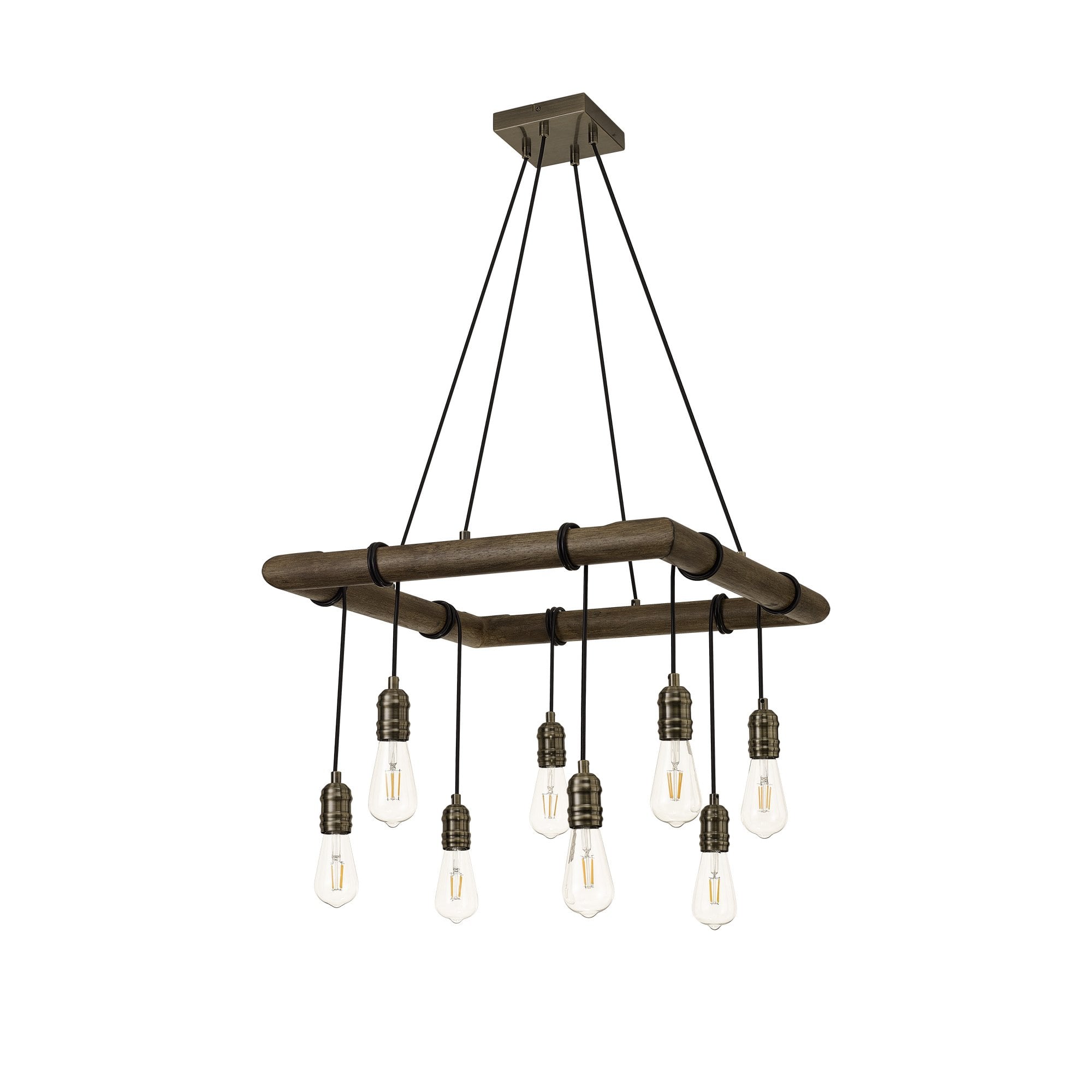 Fabula York 8 Light Square Pendant - Medium Oak & Antique Brass