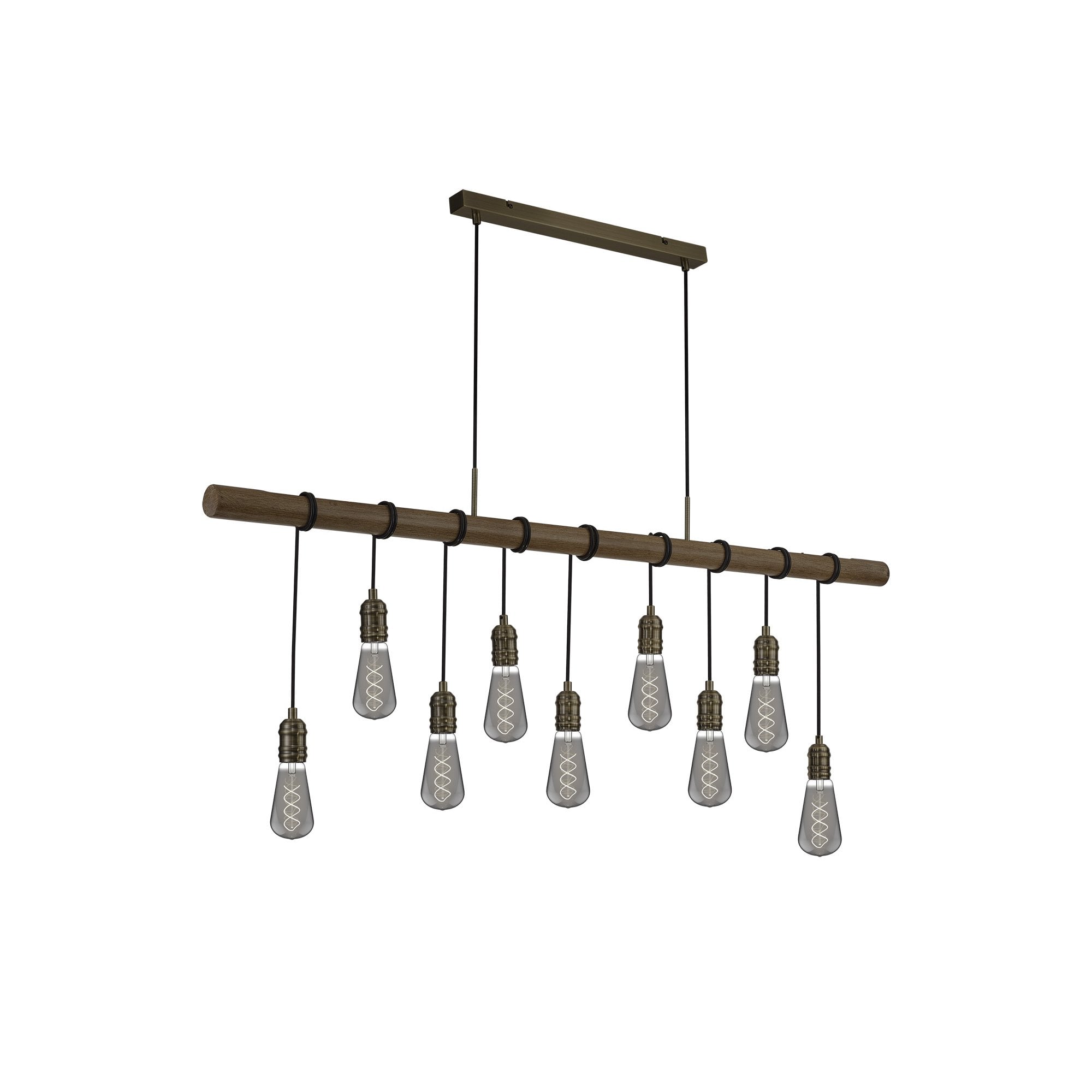 Fabula York 9 Light Pendant - Medium Oak & Antique Brass