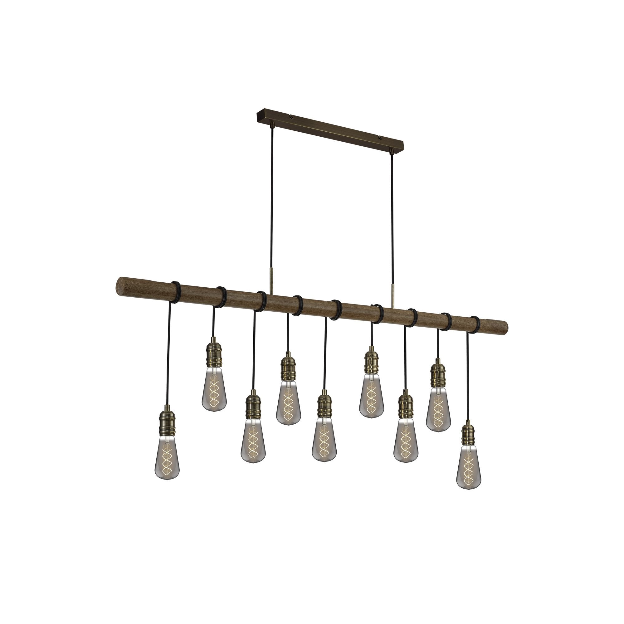 Fabula York 9 Light Pendant - Medium Oak & Antique Brass