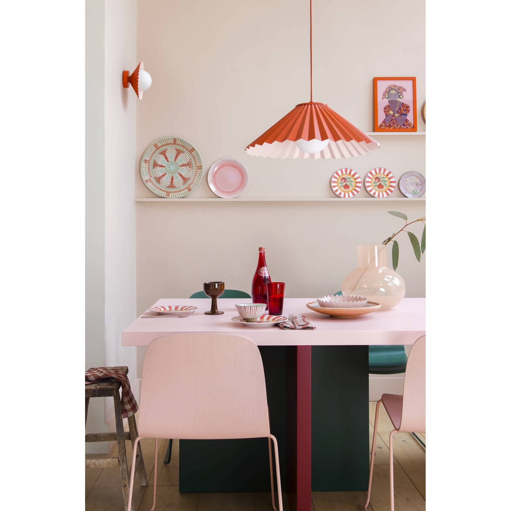 houseof. The Pleat Ceiling Pendant (Thick Metal Material) - Burnt Orange & Pale Pink