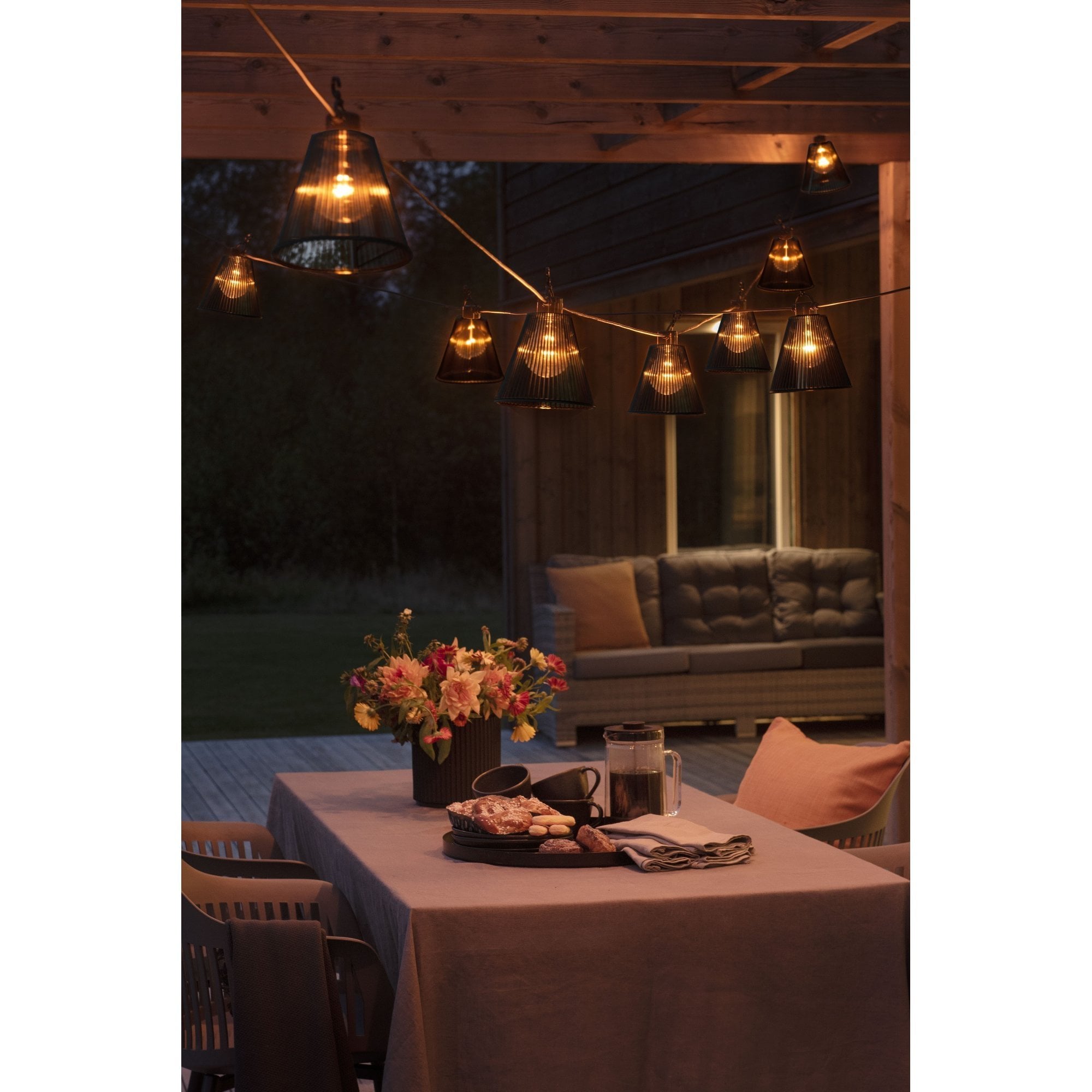 Konstsmide Festoon 9.15m Add-On Set - 10 LED Bulbs - 2000K - Black Shades