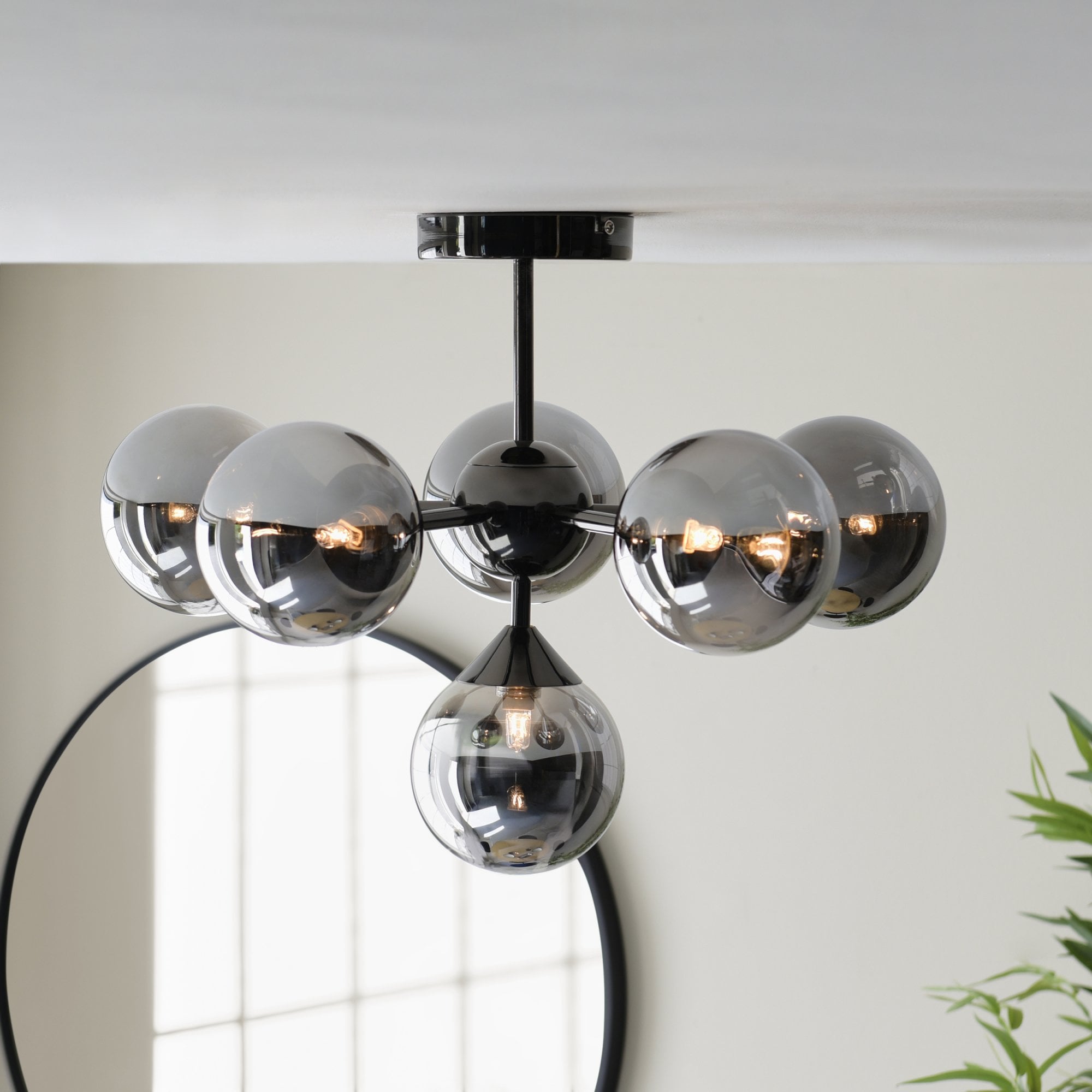 Endon Oscar 6 Light Semi-Flush Fitting - Black Chrome Plate & Smoked Mirror Glass