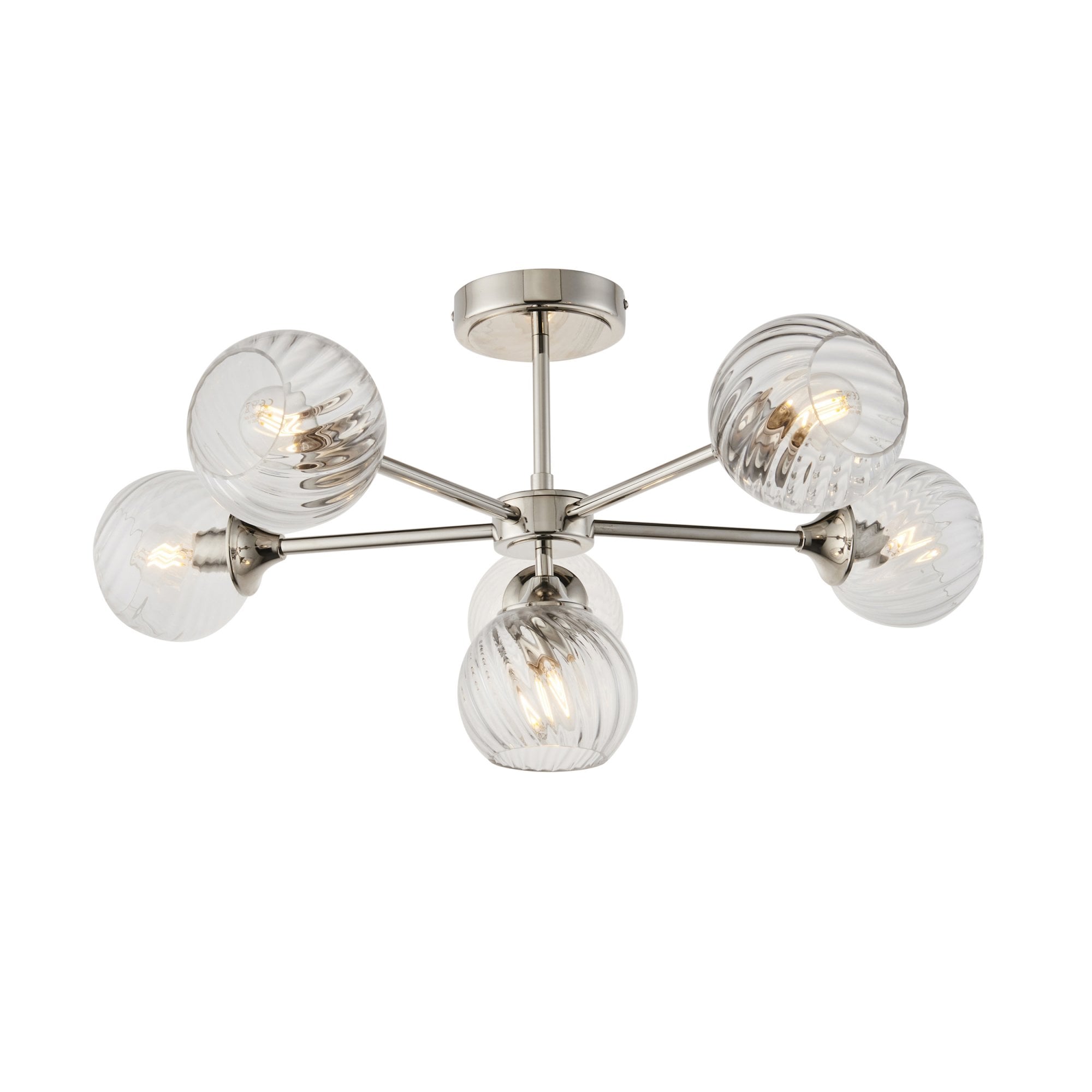 Endon Allegra 6 Light Semi-Flush Fitting - Bright Nickel Plate & Clear Spiral Glass