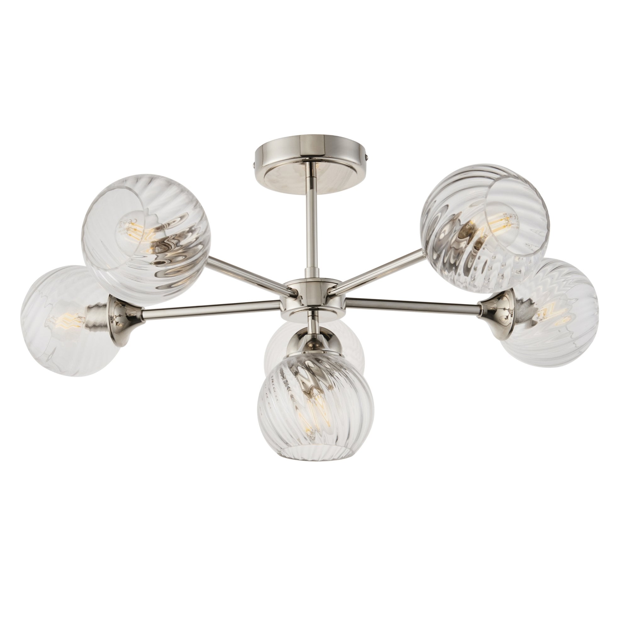 Endon Allegra 6 Light Semi-Flush Fitting - Bright Nickel Plate & Clear Spiral Glass