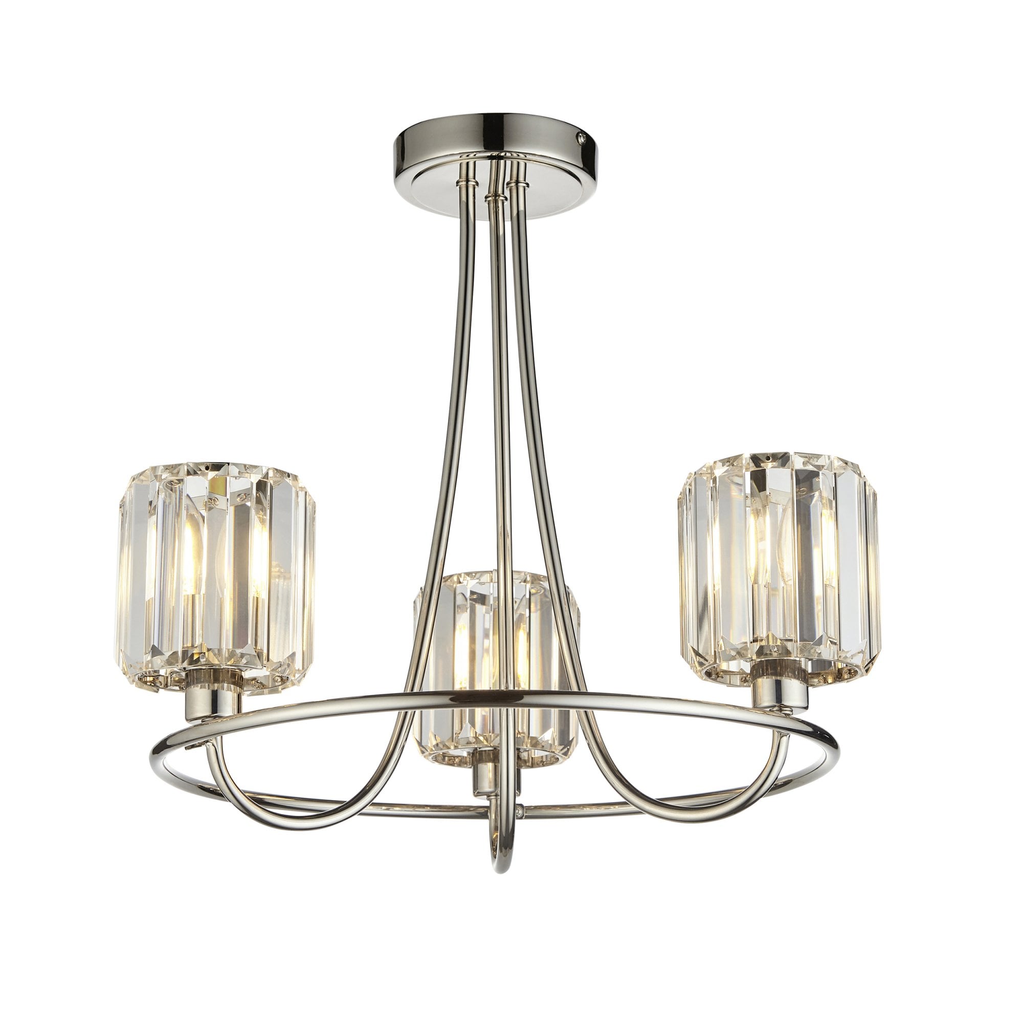 Endon Berenice 3 Light Semi-Flush Fitting - Bright Nickel Plate & Clear Glass
