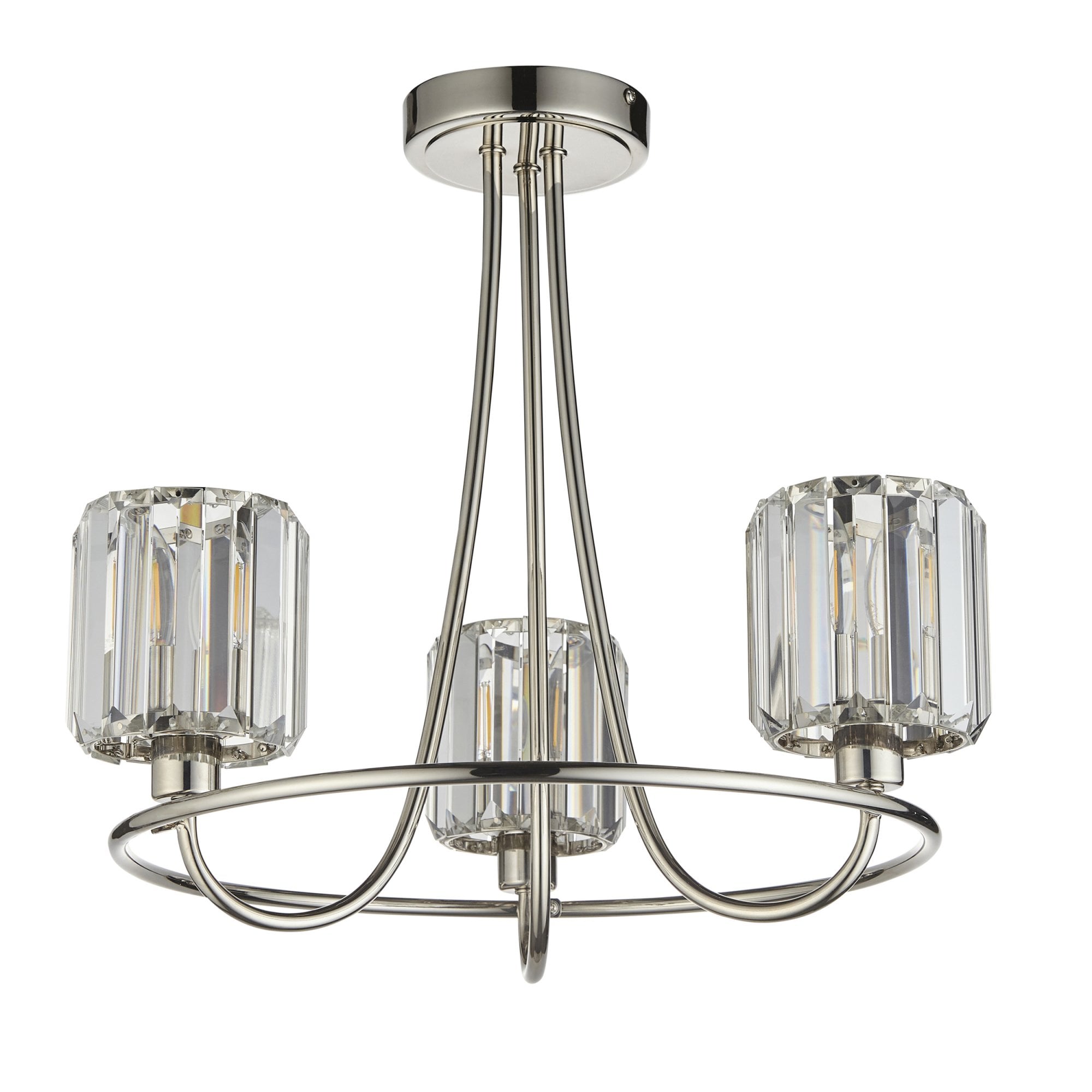 Endon Berenice 3 Light Semi-Flush Fitting - Bright Nickel Plate & Clear Glass