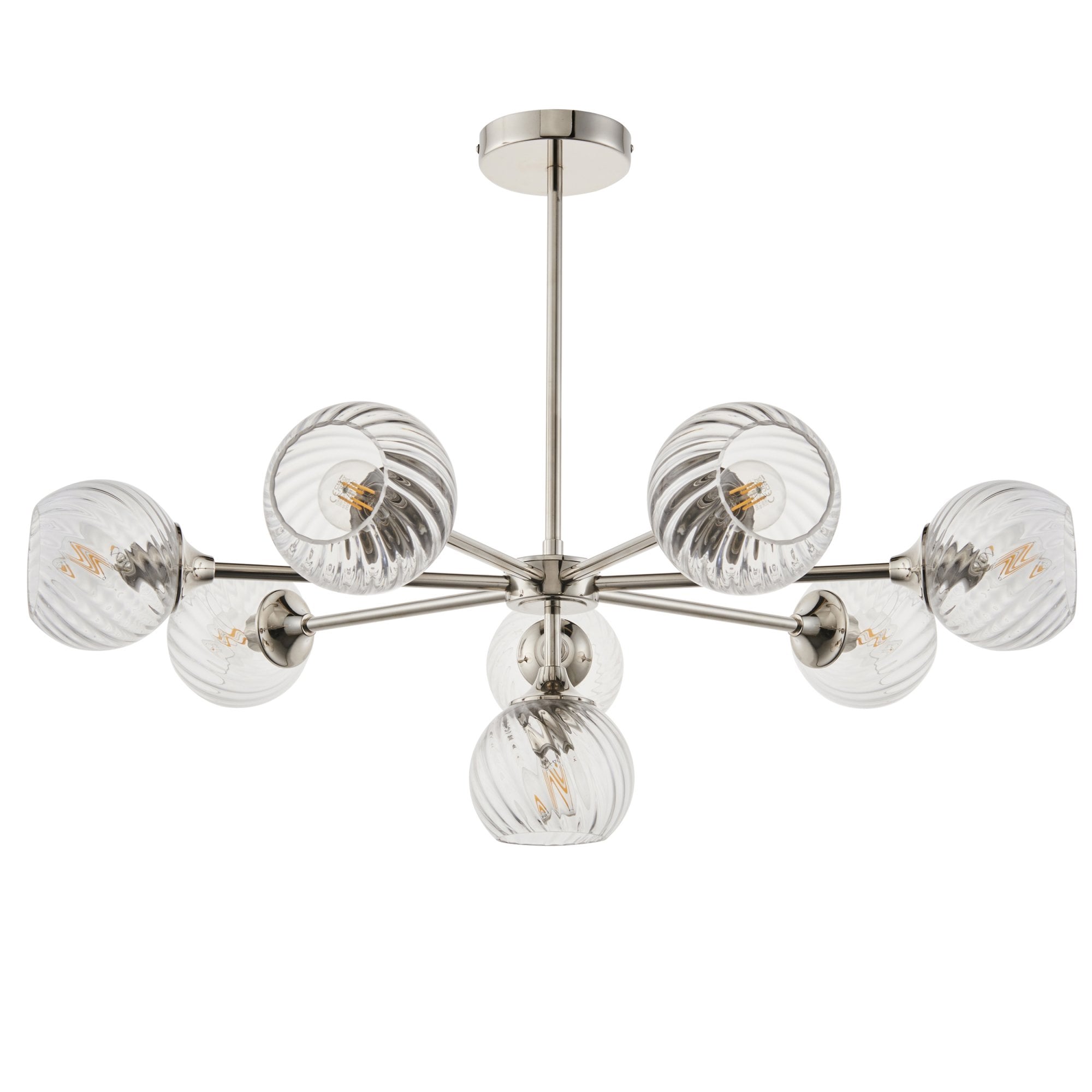Endon Allegra 8 Light Pendant - Bright Nickel Plate & Clear Spiral Glass