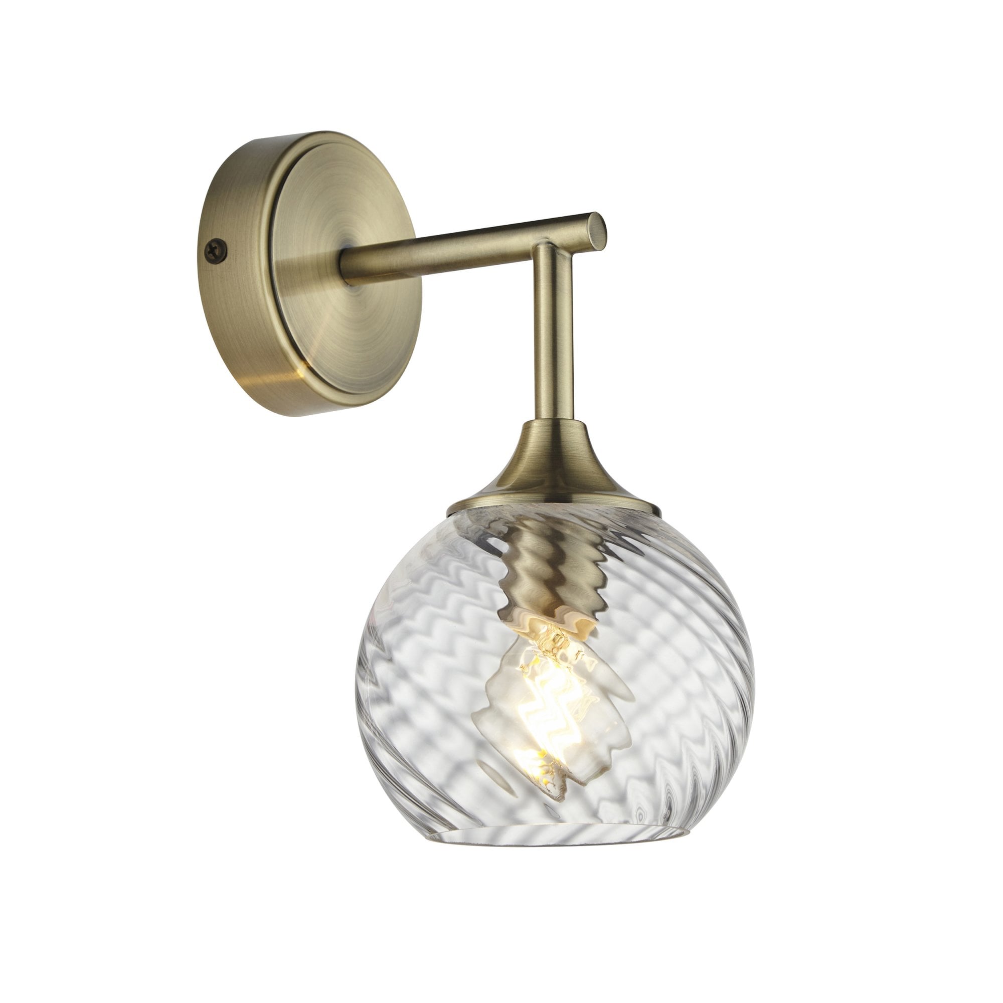 Endon Allegra Single Wall Light - Antique Brass Plate & Clear Spiral Glass