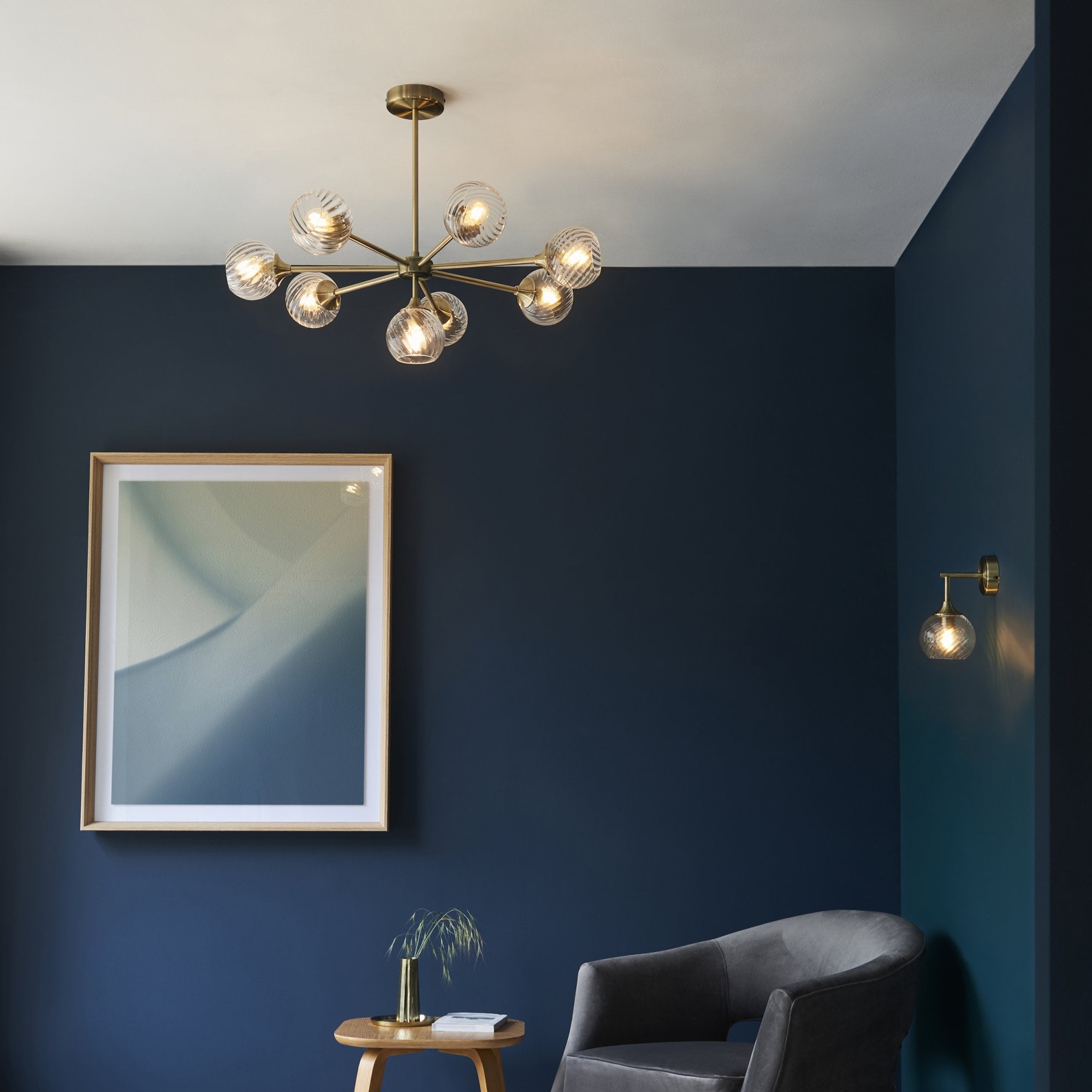 Endon Allegra Single Wall Light - Antique Brass Plate & Clear Spiral Glass