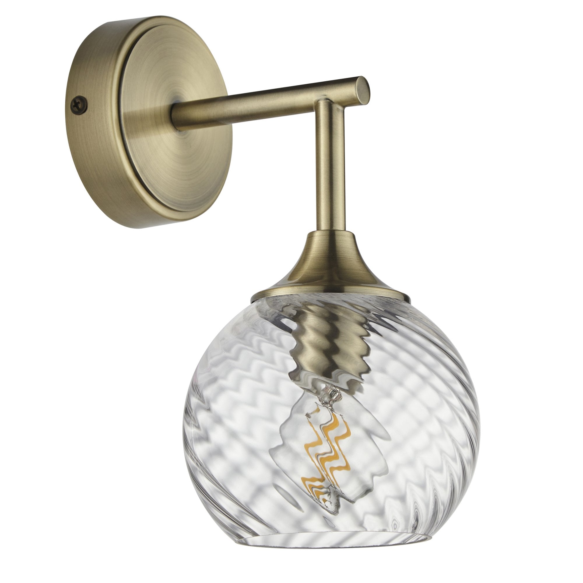 Endon Allegra Single Wall Light - Antique Brass Plate & Clear Spiral Glass