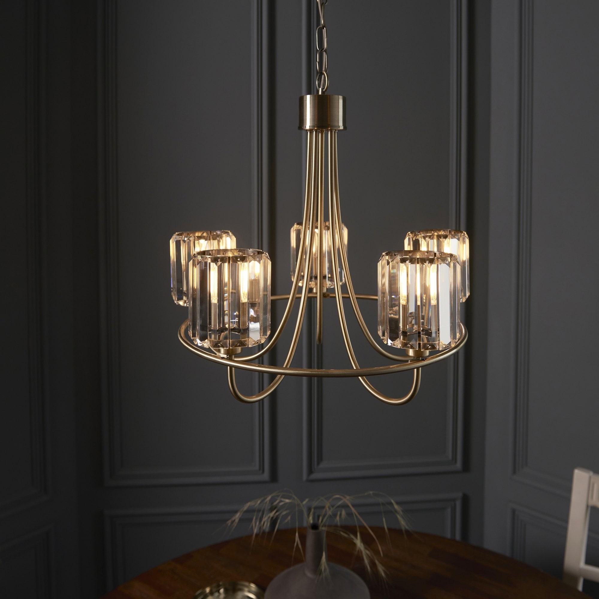 Endon Berenice 5 Light Pendant - Antique Brass Plate & Clear Glass
