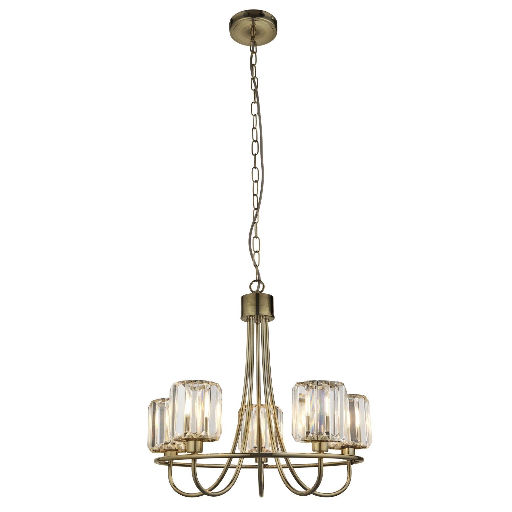 Endon Berenice 5 Light Pendant - Antique Brass Plate & Clear Glass