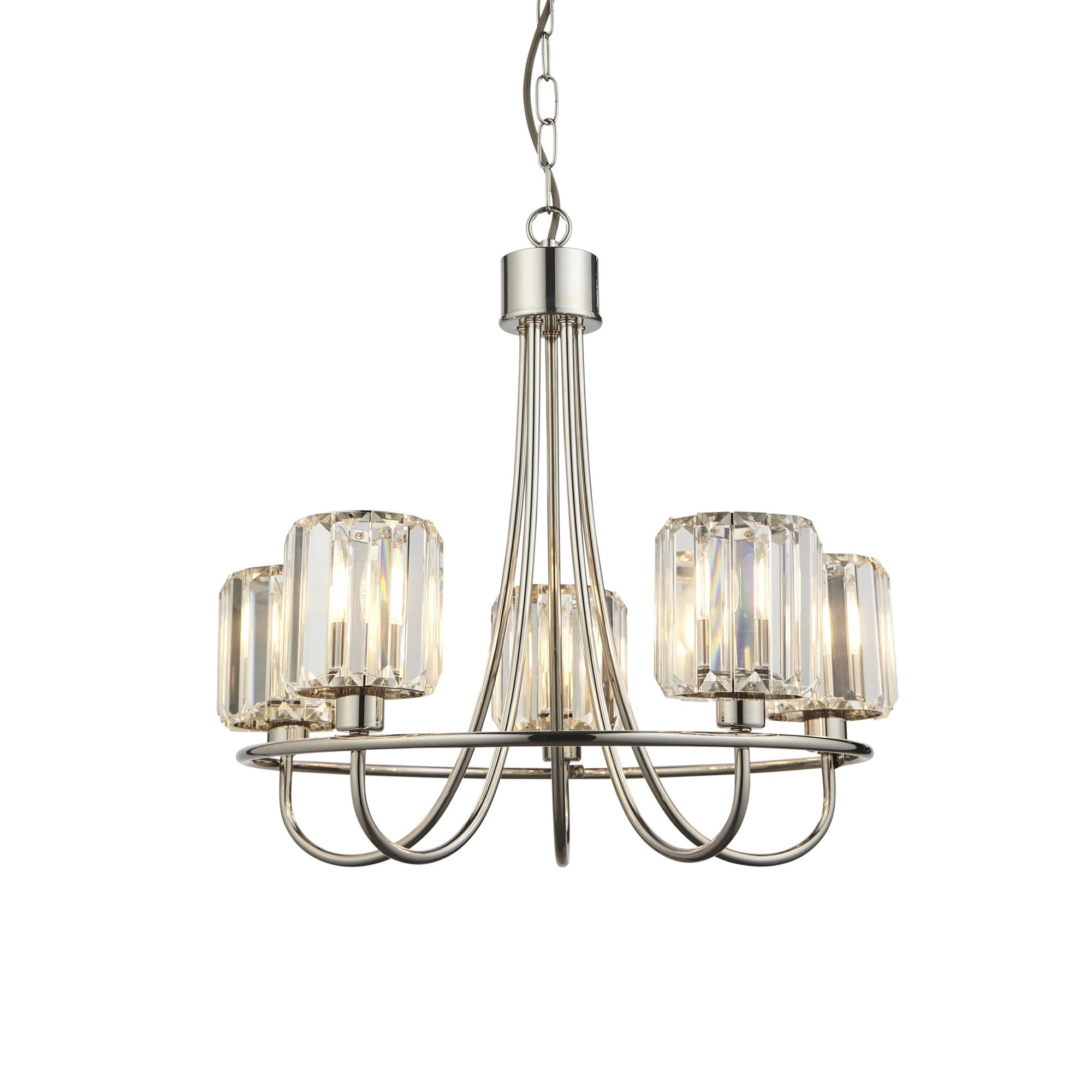 Endon Berenice 5 Light Pendant - Bright Nickel Plate & Clear Glass