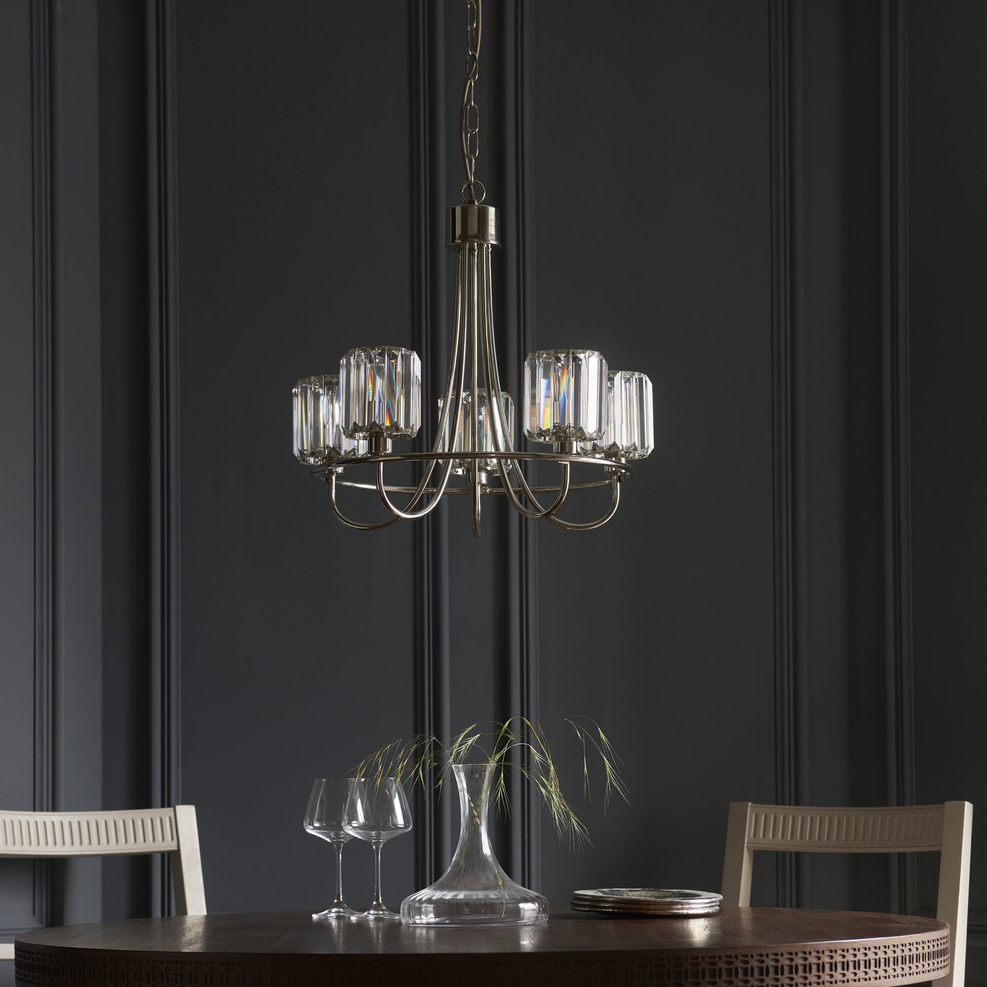Endon Berenice 5 Light Pendant - Bright Nickel Plate & Clear Glass