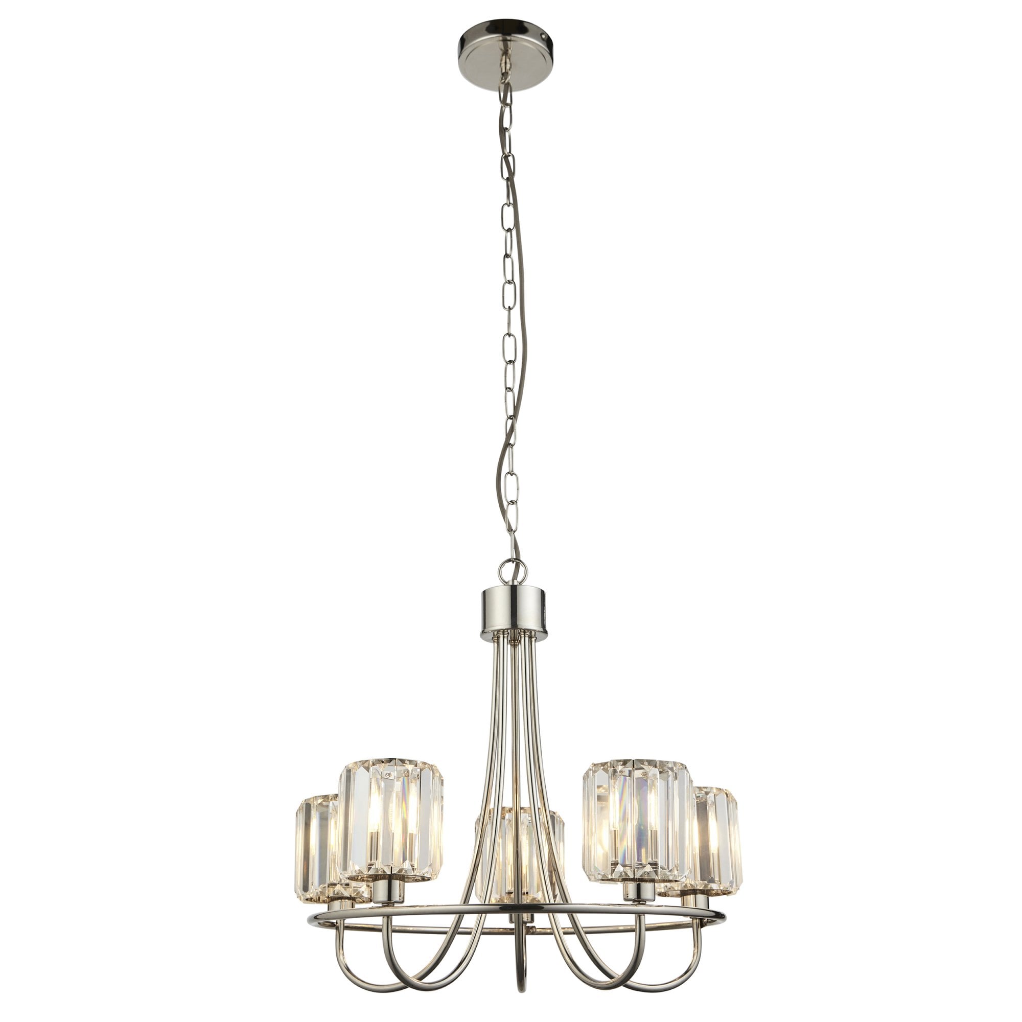 Endon Berenice 5 Light Pendant - Bright Nickel Plate & Clear Glass