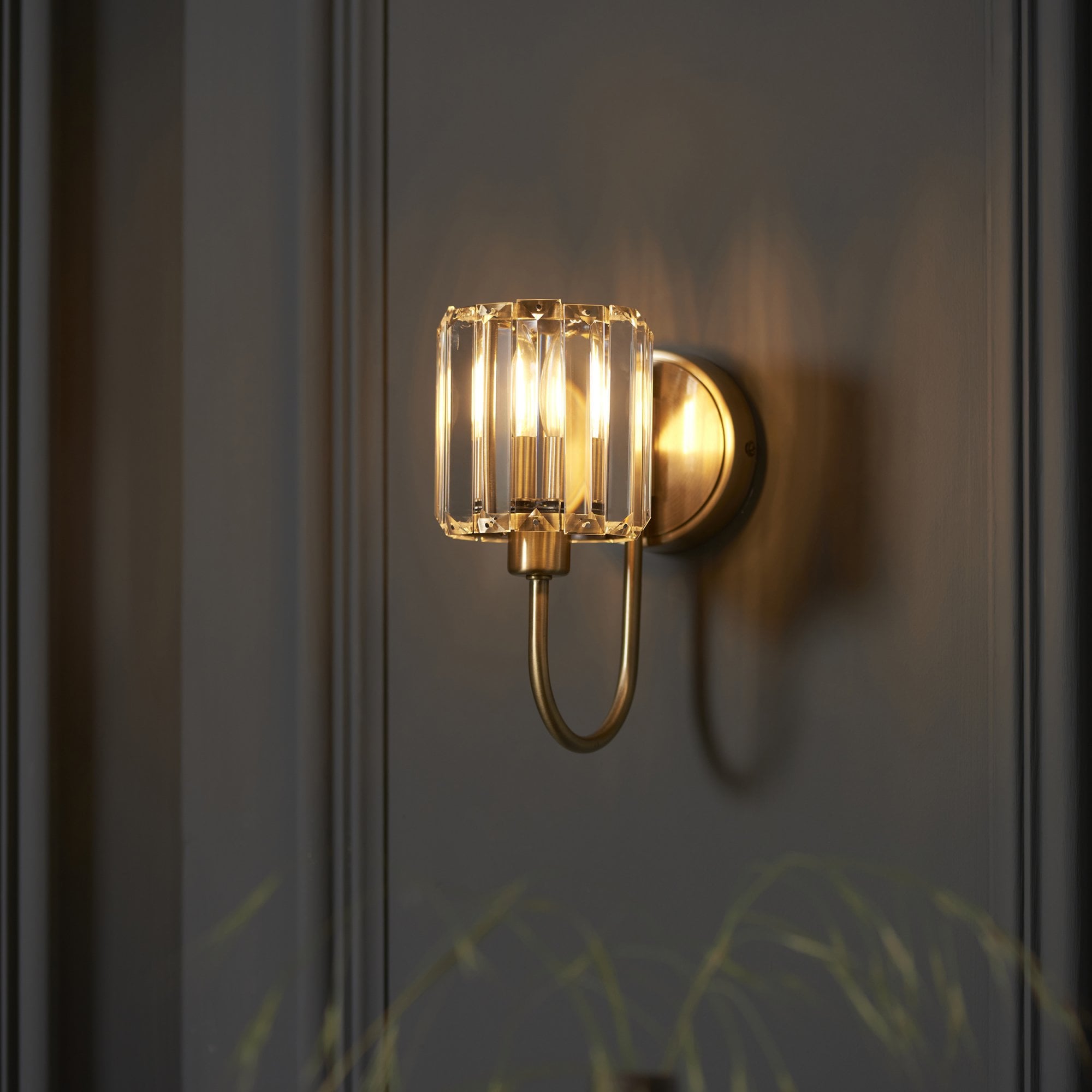 Endon Berenice Single Wall Light - Antique Brass Plate & Clear Glass