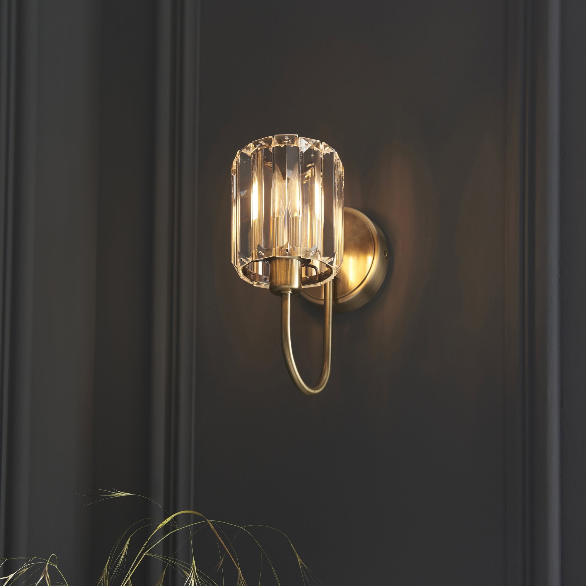 Endon Berenice Single Wall Light - Antique Brass Plate & Clear Glass