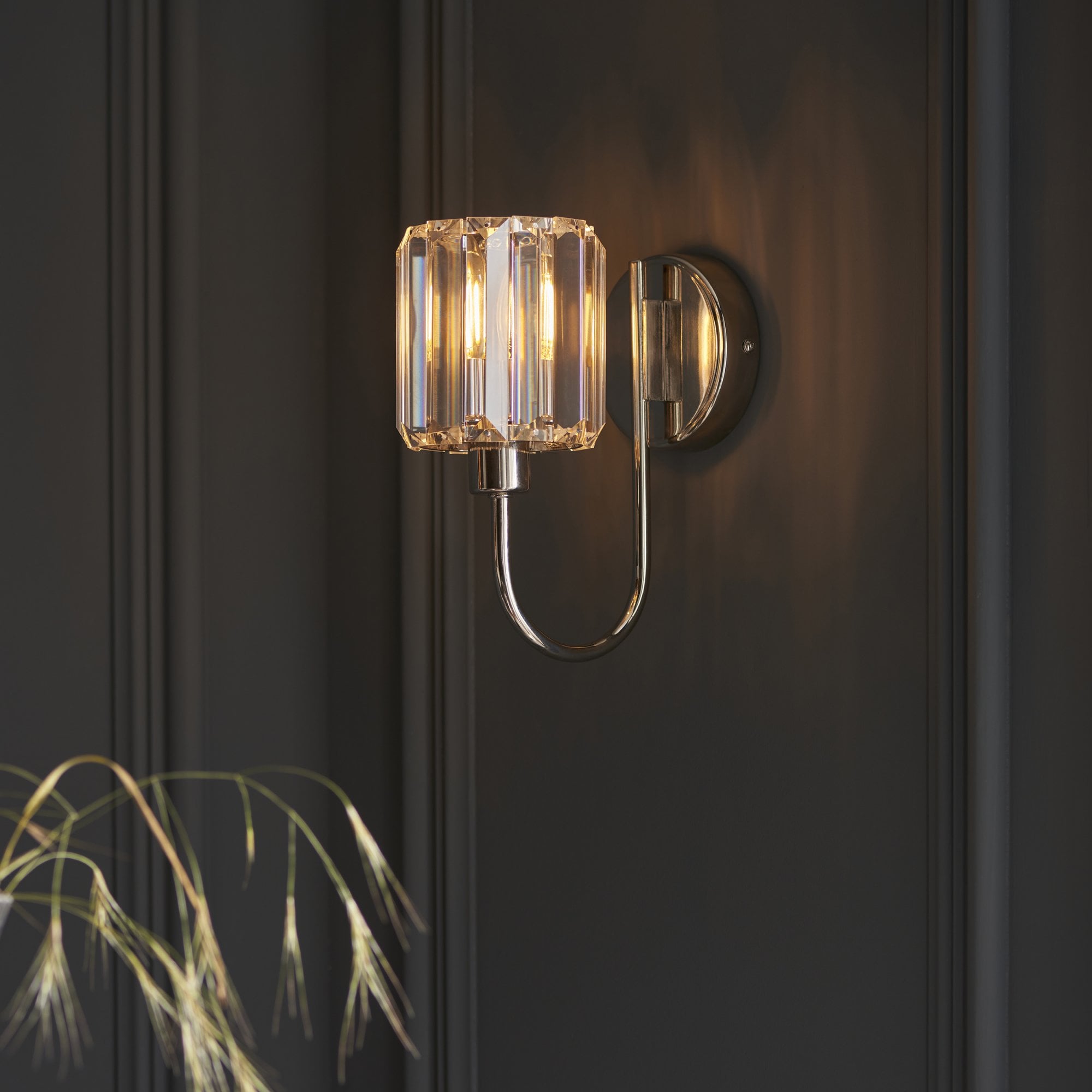 Endon Berenice Single Wall Light - Bright Nickel Plate & Clear Glass