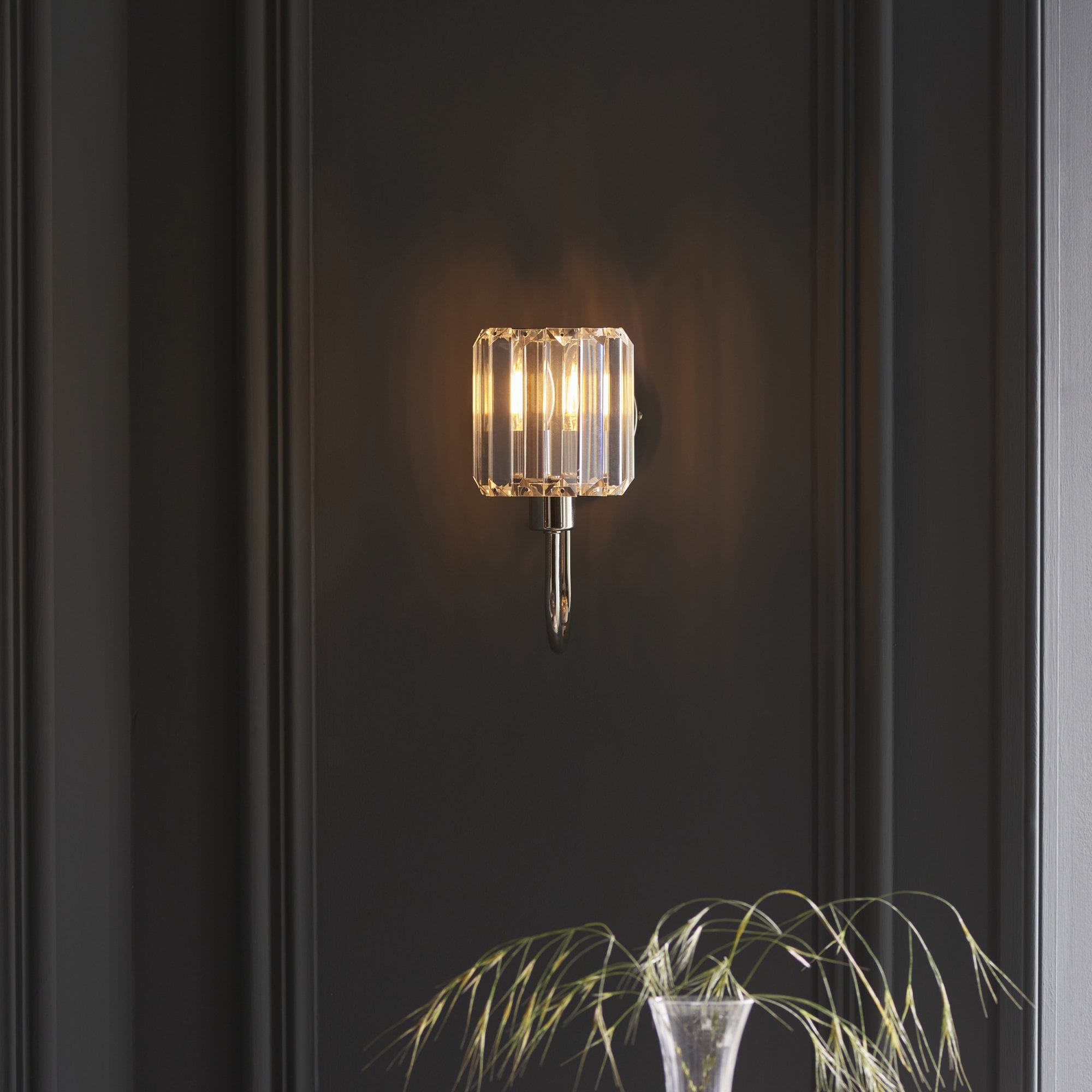 Endon Berenice Single Wall Light - Bright Nickel Plate & Clear Glass