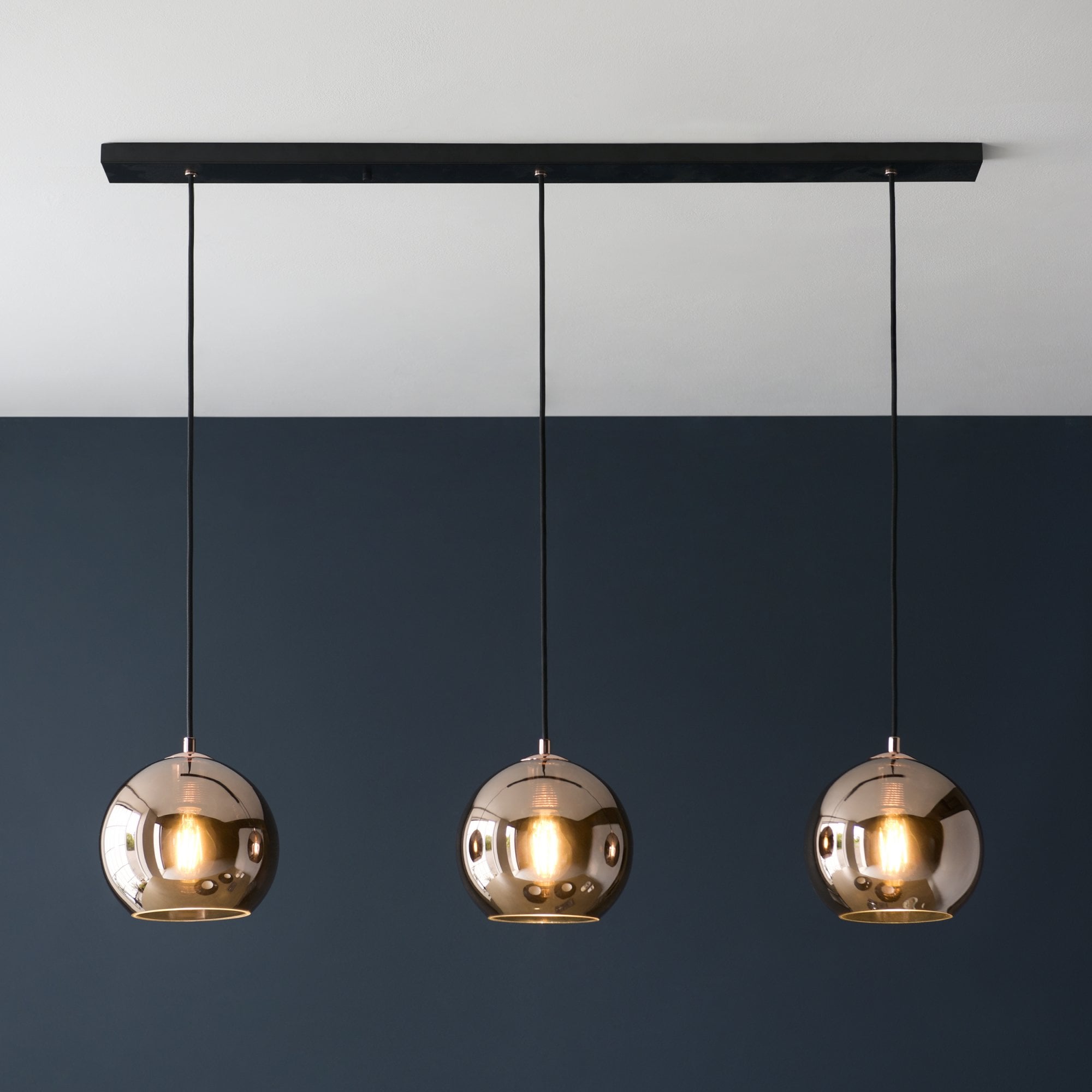Endon Boli 3 Light Pendant - Copper Mirrored Glass & Matt Black Paint