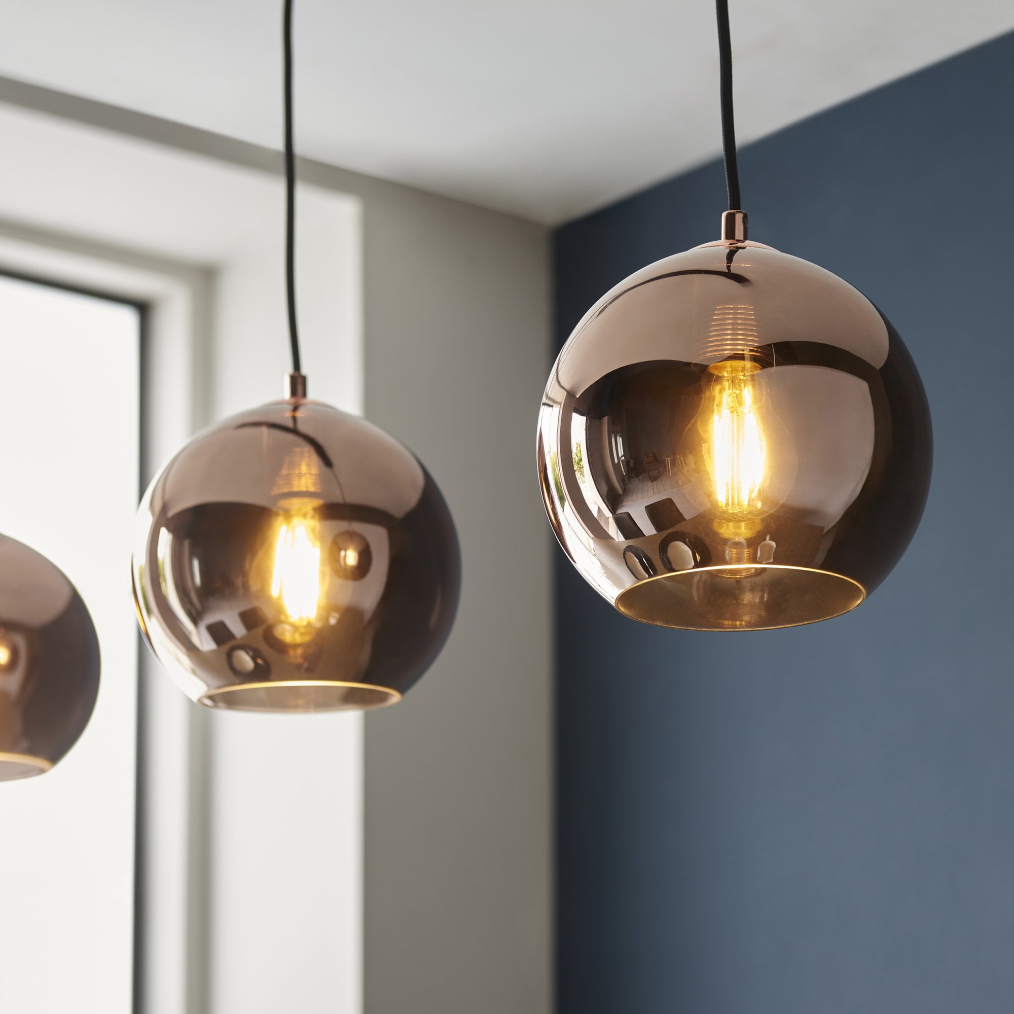 Endon Boli 3 Light Pendant - Copper Mirrored Glass & Matt Black Paint