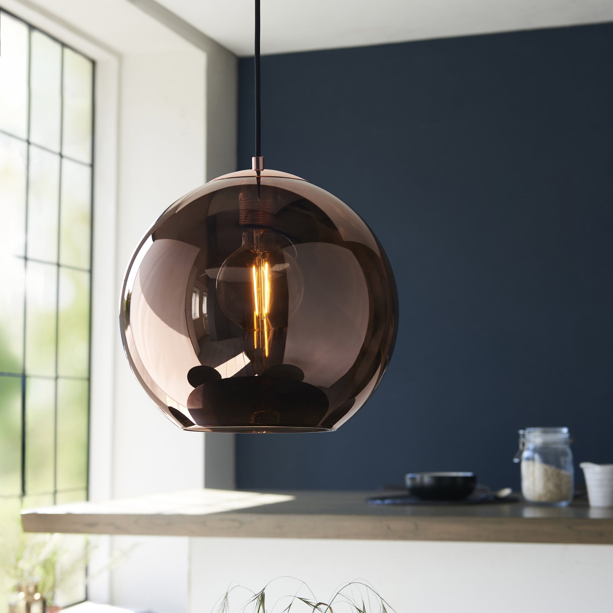 Endon Boli Single Pendant - Copper Mirrored Glass & Matt Black Paint