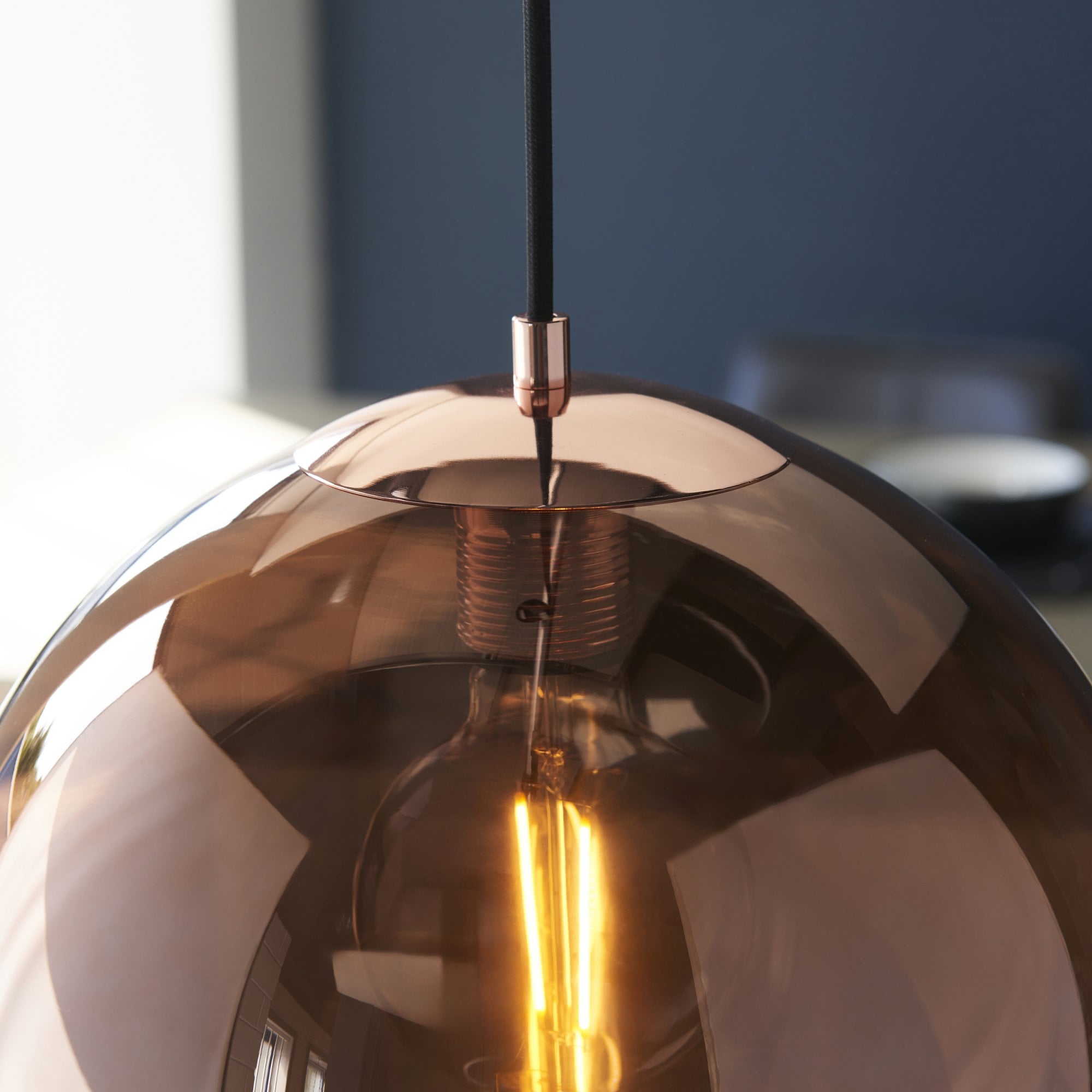 Endon Boli Single Pendant - Copper Mirrored Glass & Matt Black Paint