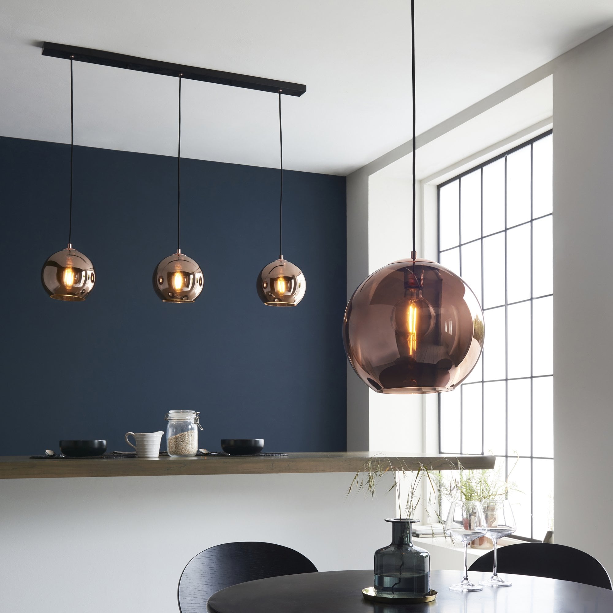 Endon Boli Single Pendant - Copper Mirrored Glass & Matt Black Paint