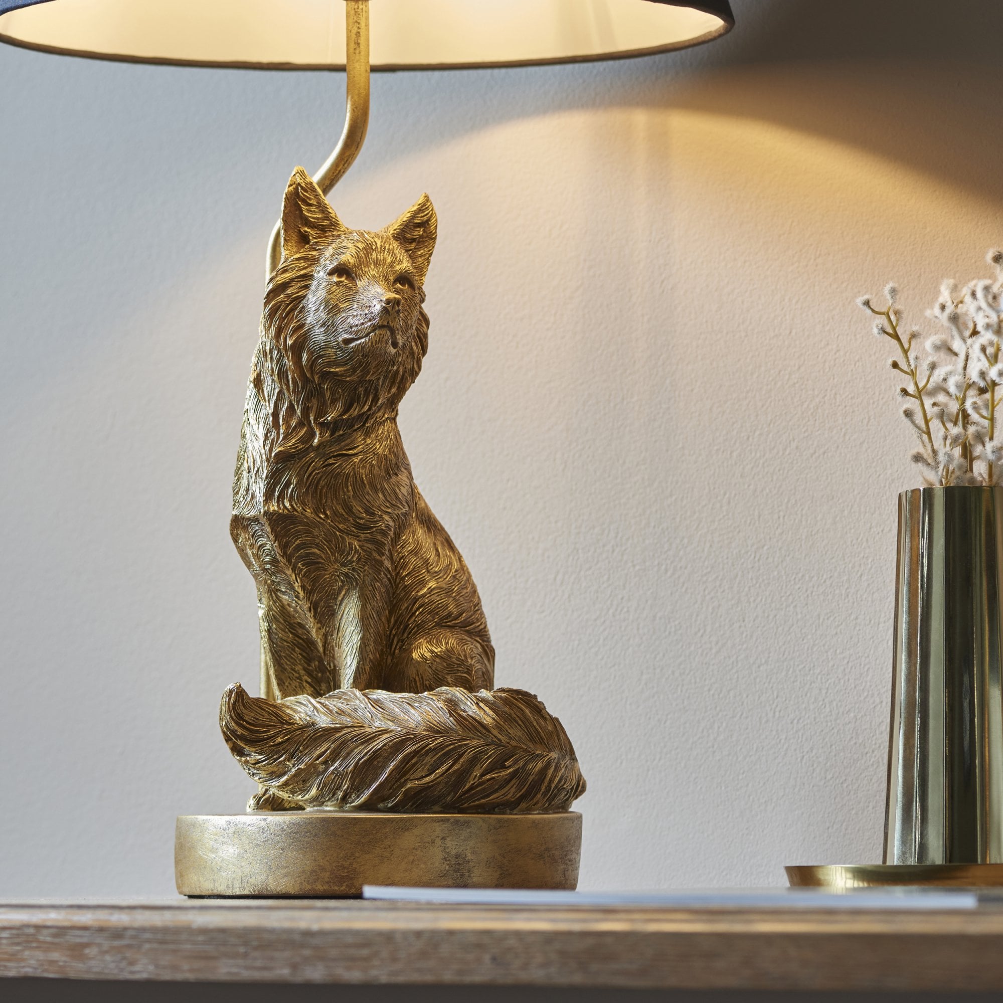 Endon Fox Single Table Light - Vintage Gold Paint & Black Fabric