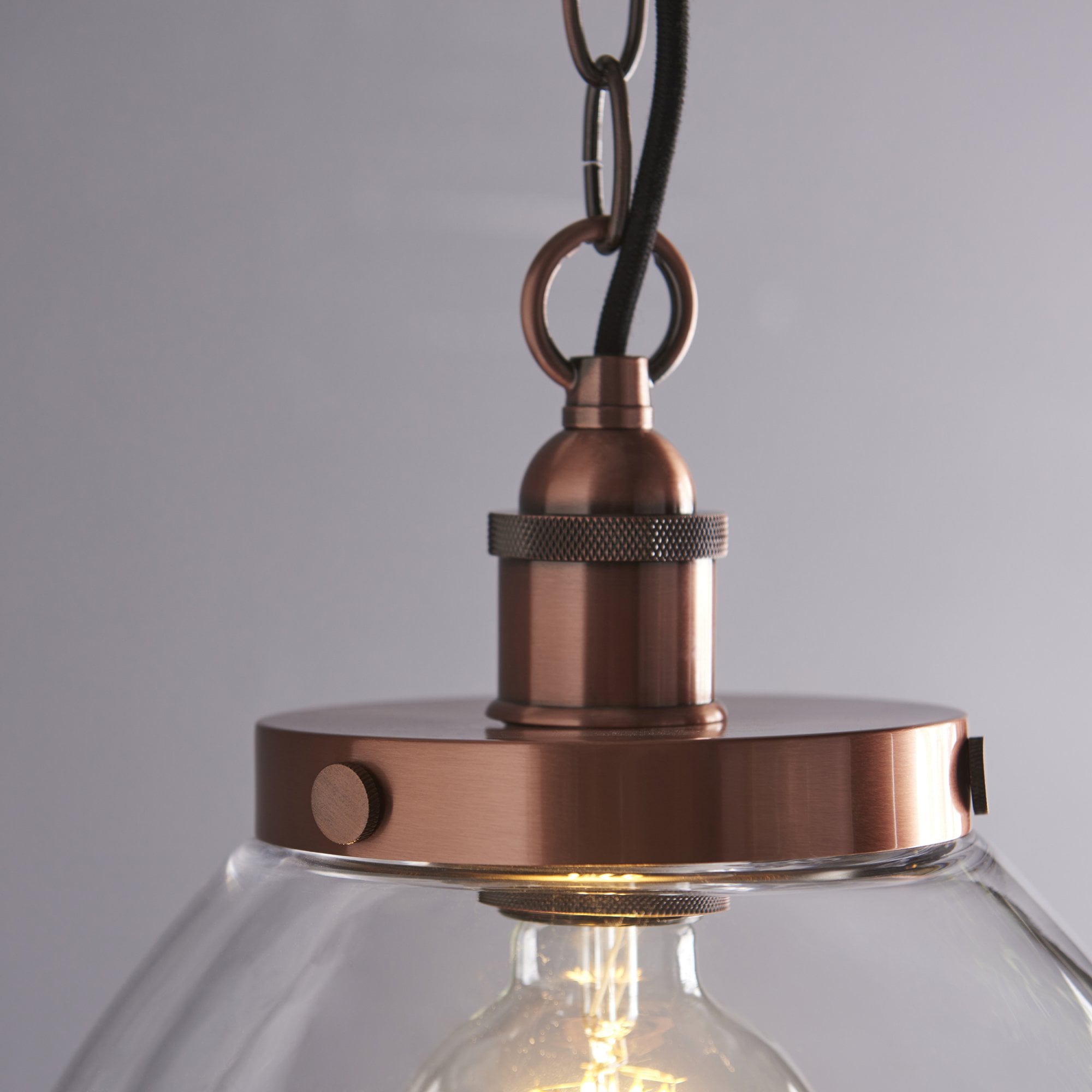 Endon Hansen Grand Single Pendant - Aged Copper Plate & Clear Glass