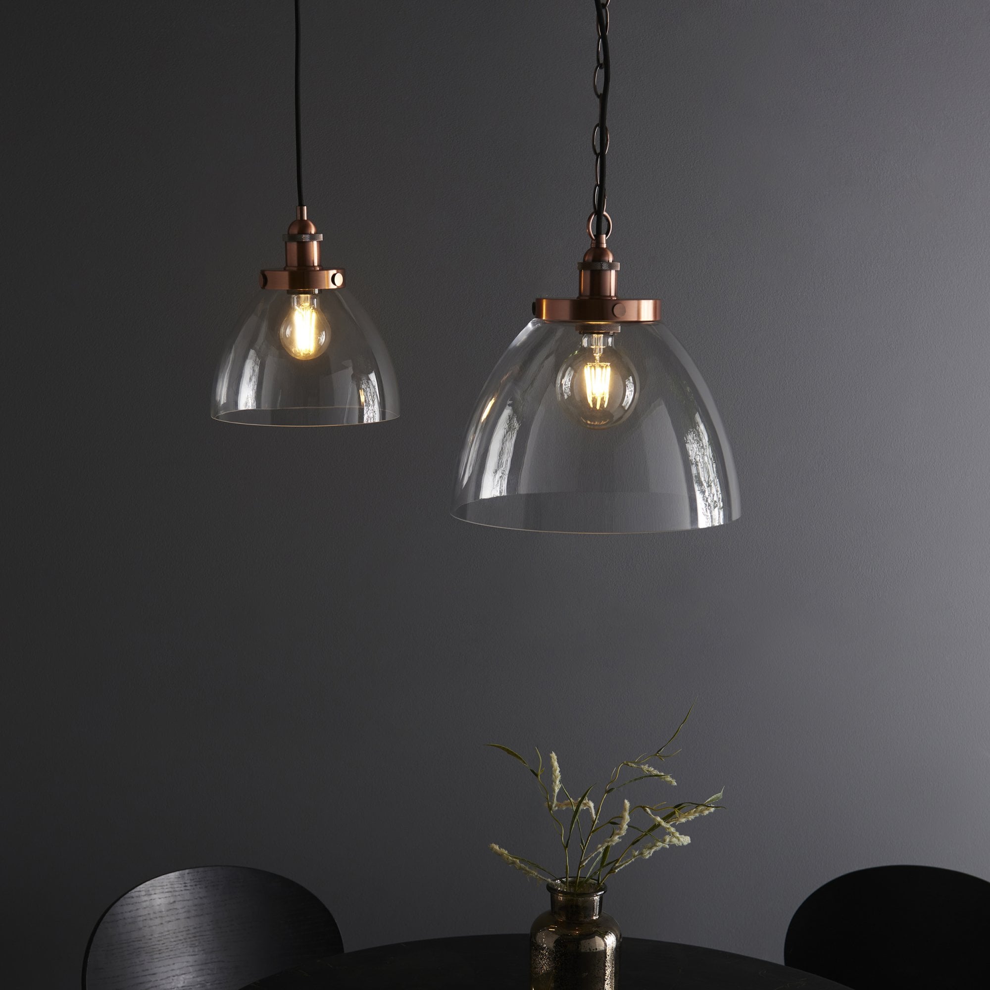 Endon Hansen Grand Single Pendant - Aged Copper Plate & Clear Glass