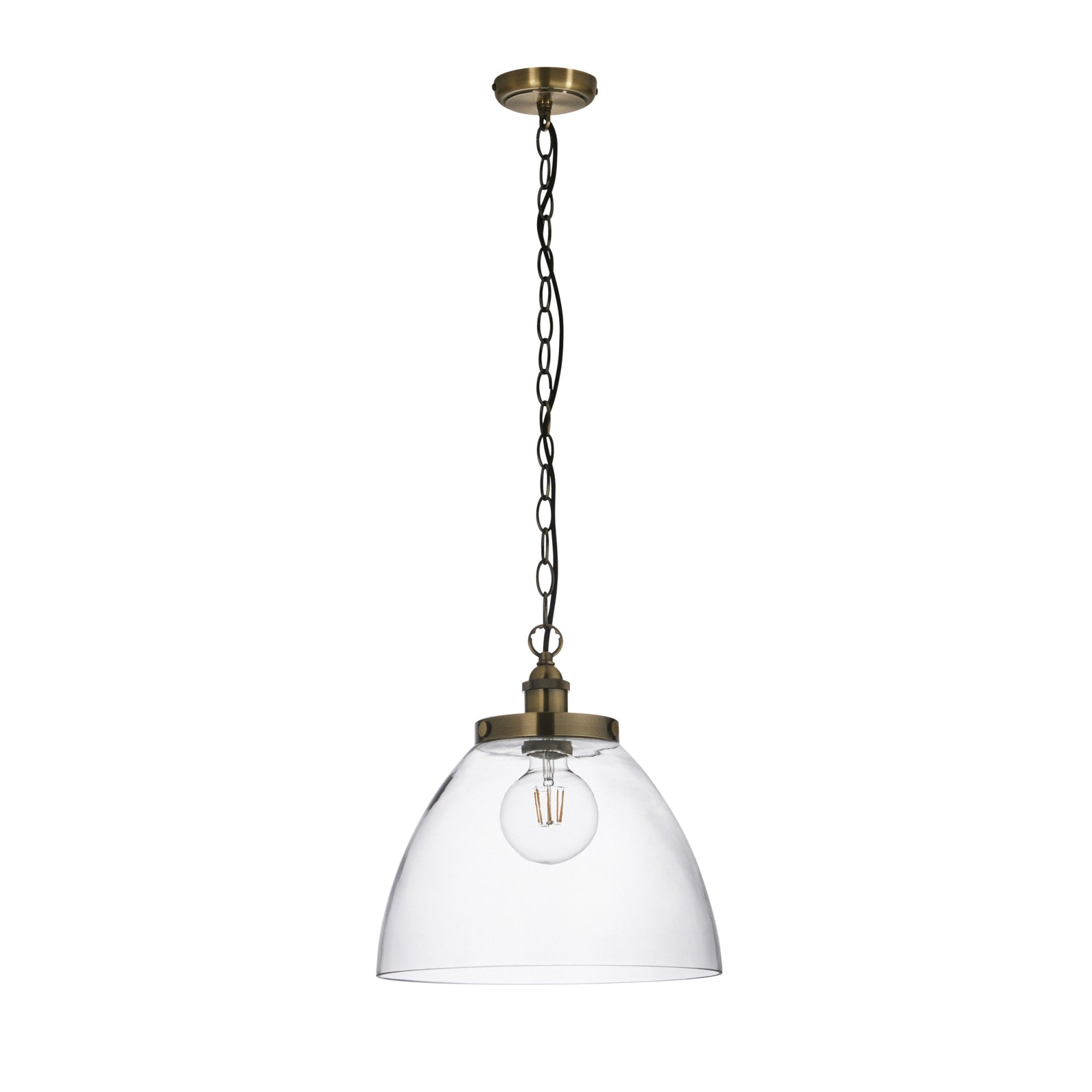 Endon Hansen Grand Single Pendant - Antique Brass Plate & Clear Glass