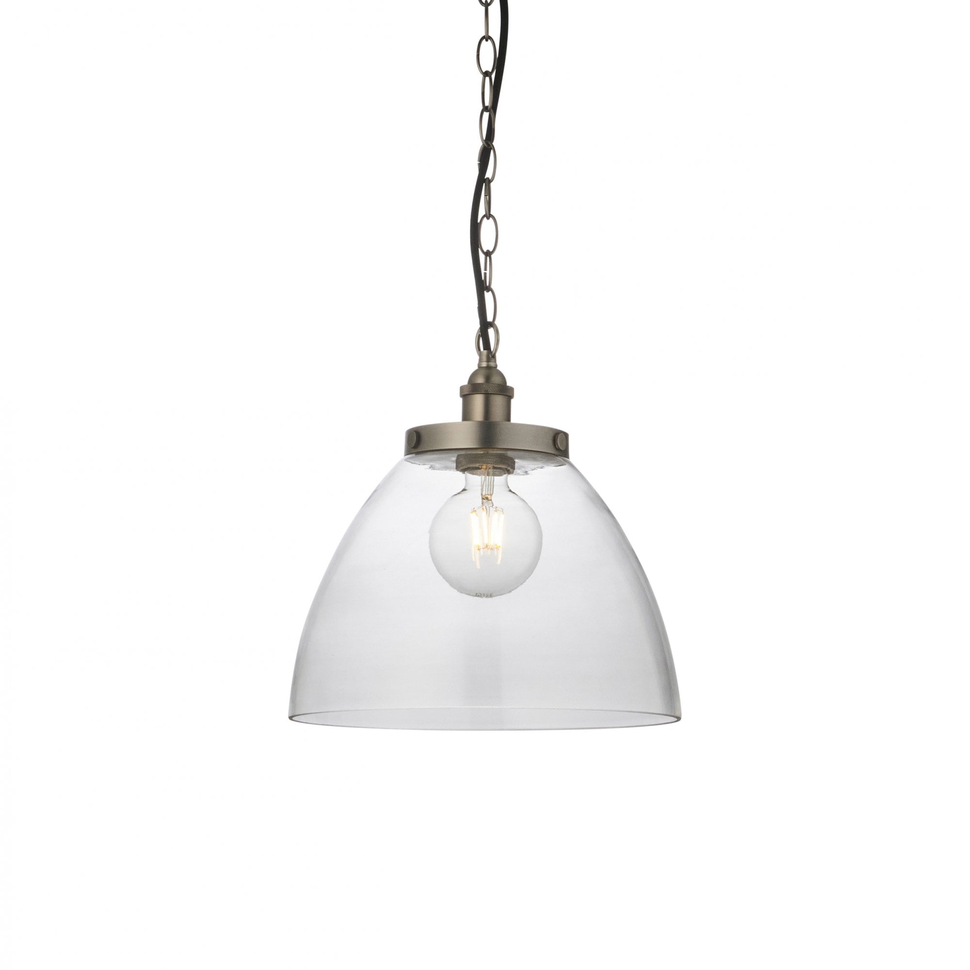 Endon Hansen Grand Single Pendant - Brushed Silver Paint & Clear Glass