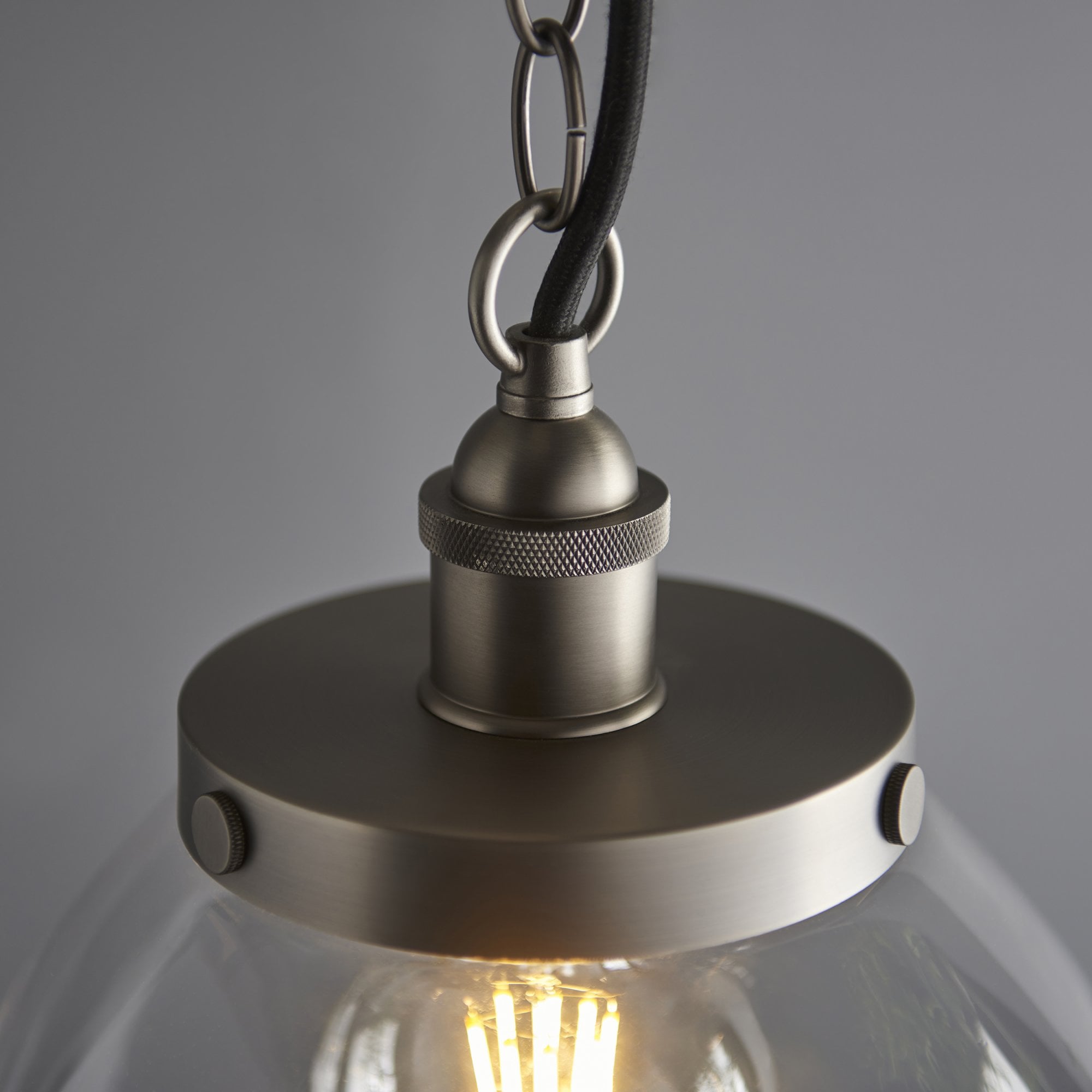 Endon Hansen Grand Single Pendant - Brushed Silver Paint & Clear Glass
