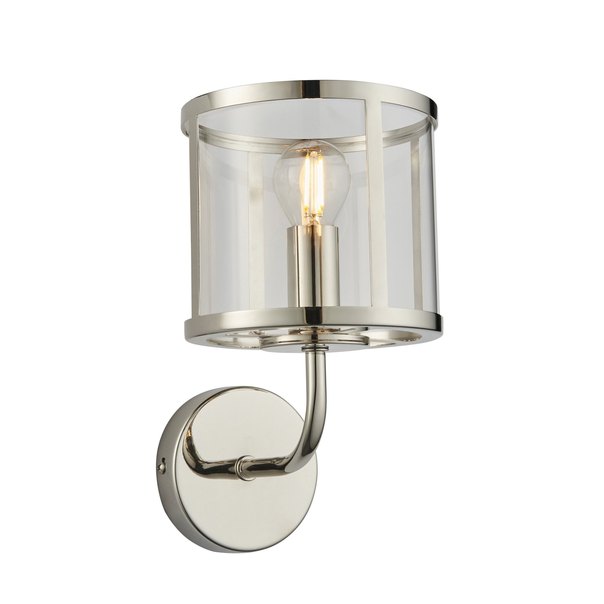 Endon Hopton Single Wall Light - Bright Nickel Plate & Clear Glass