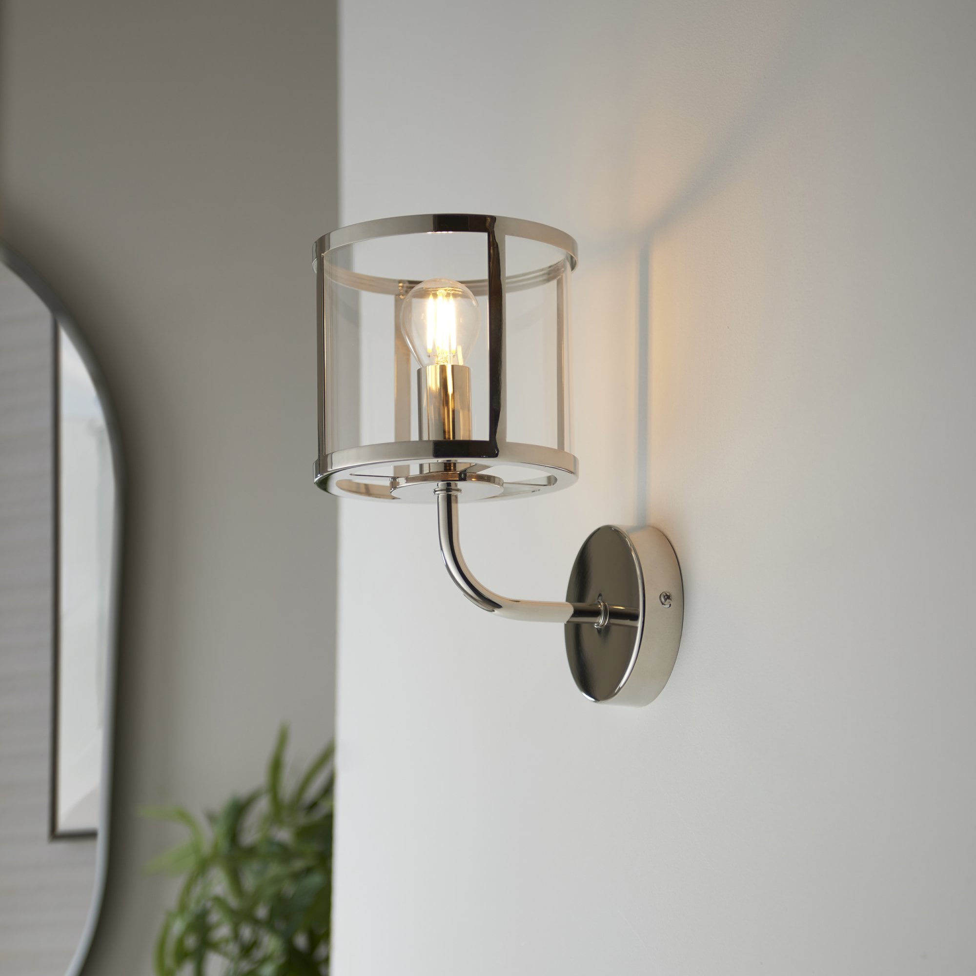 Endon Hopton Single Wall Light - Bright Nickel Plate & Clear Glass