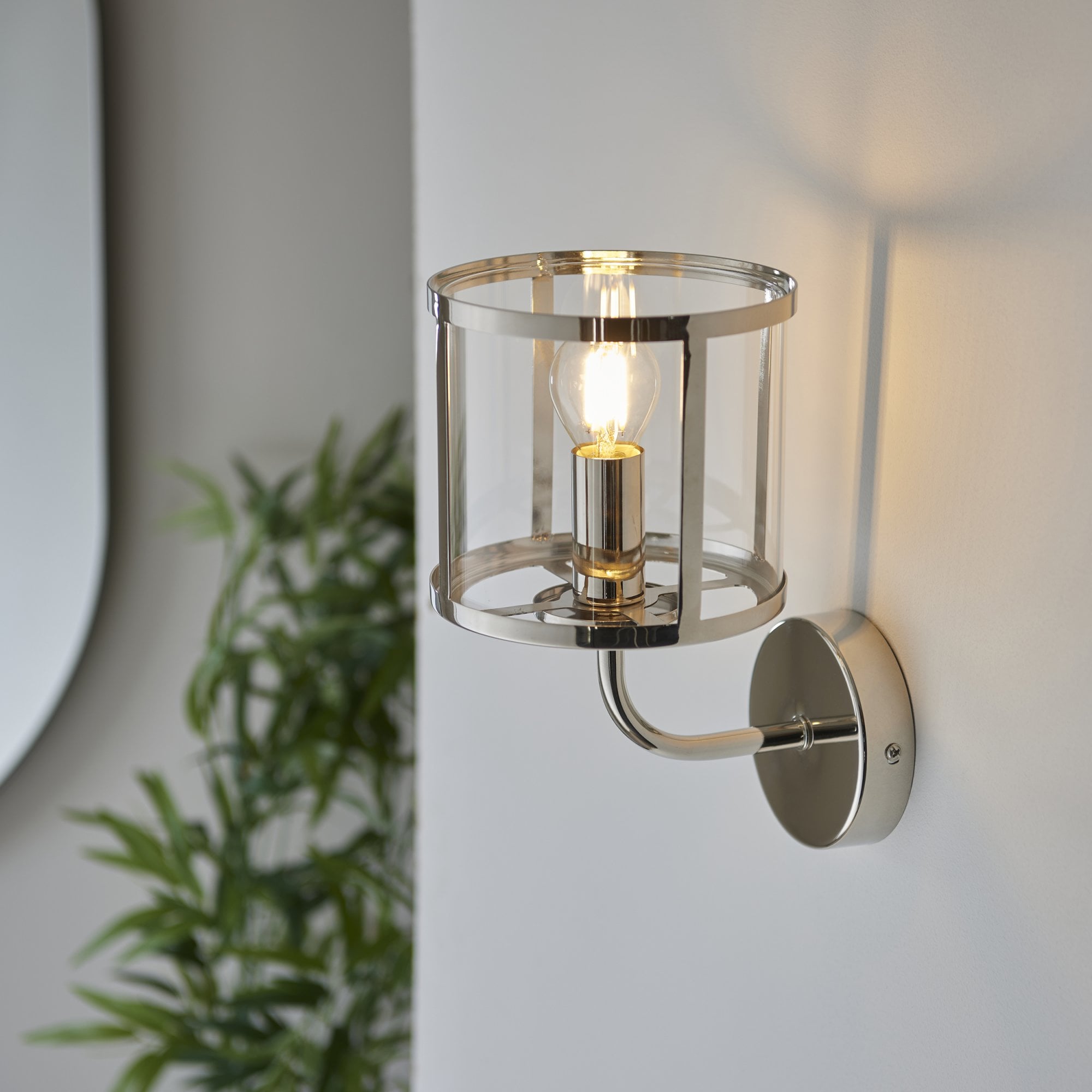 Endon Hopton Single Wall Light - Bright Nickel Plate & Clear Glass