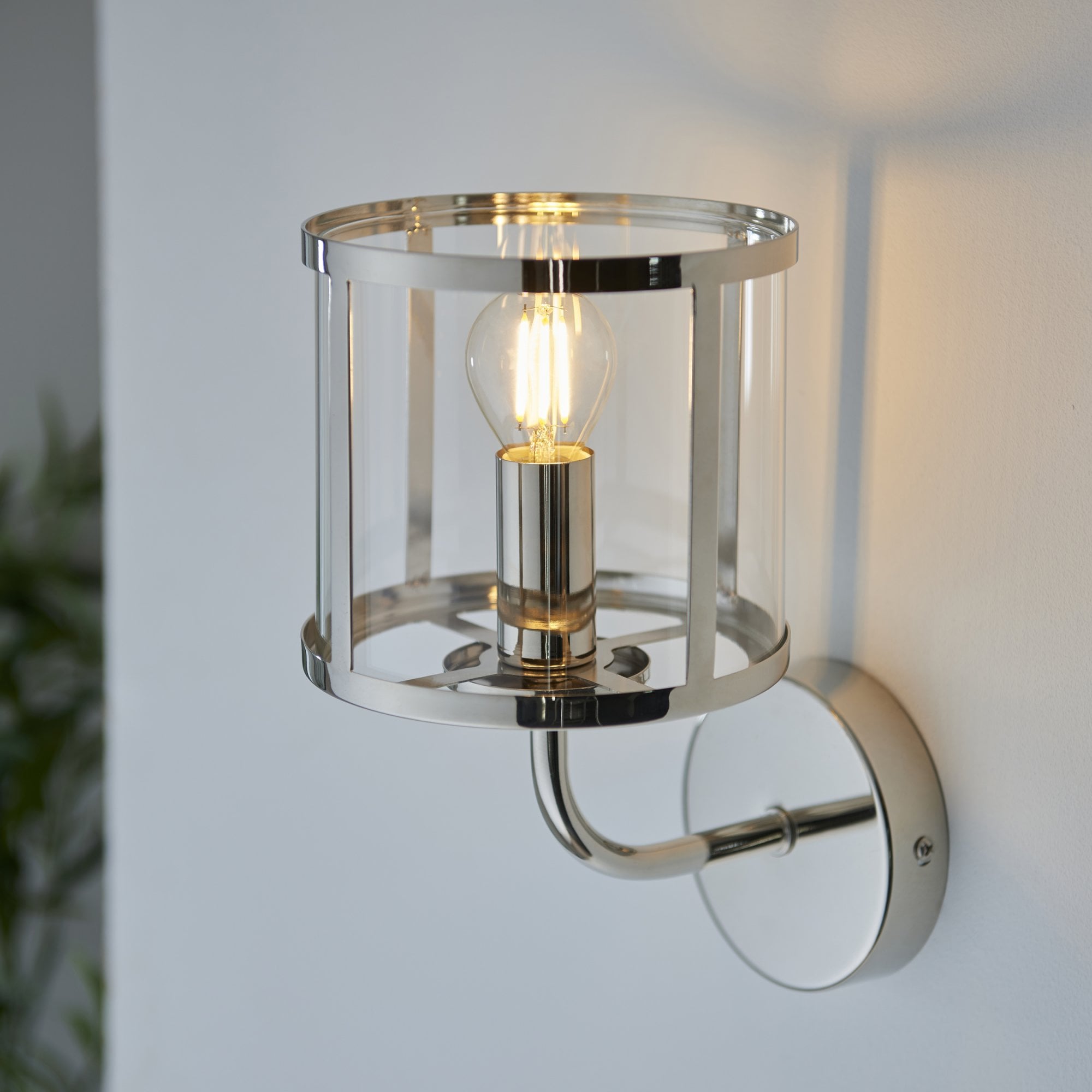 Endon Hopton Single Wall Light - Bright Nickel Plate & Clear Glass