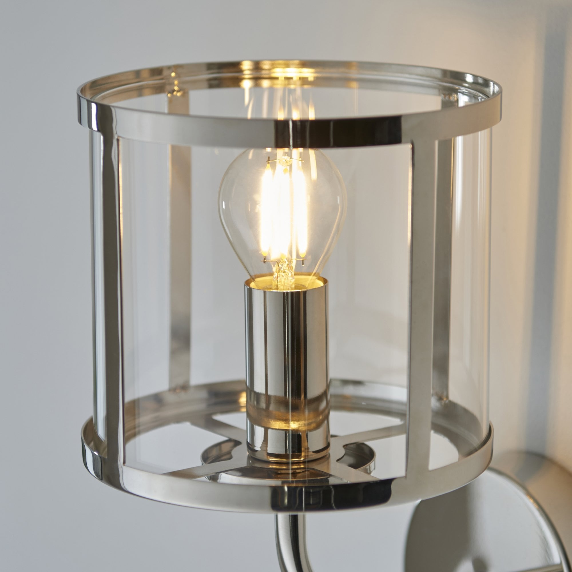 Endon Hopton Single Wall Light - Bright Nickel Plate & Clear Glass