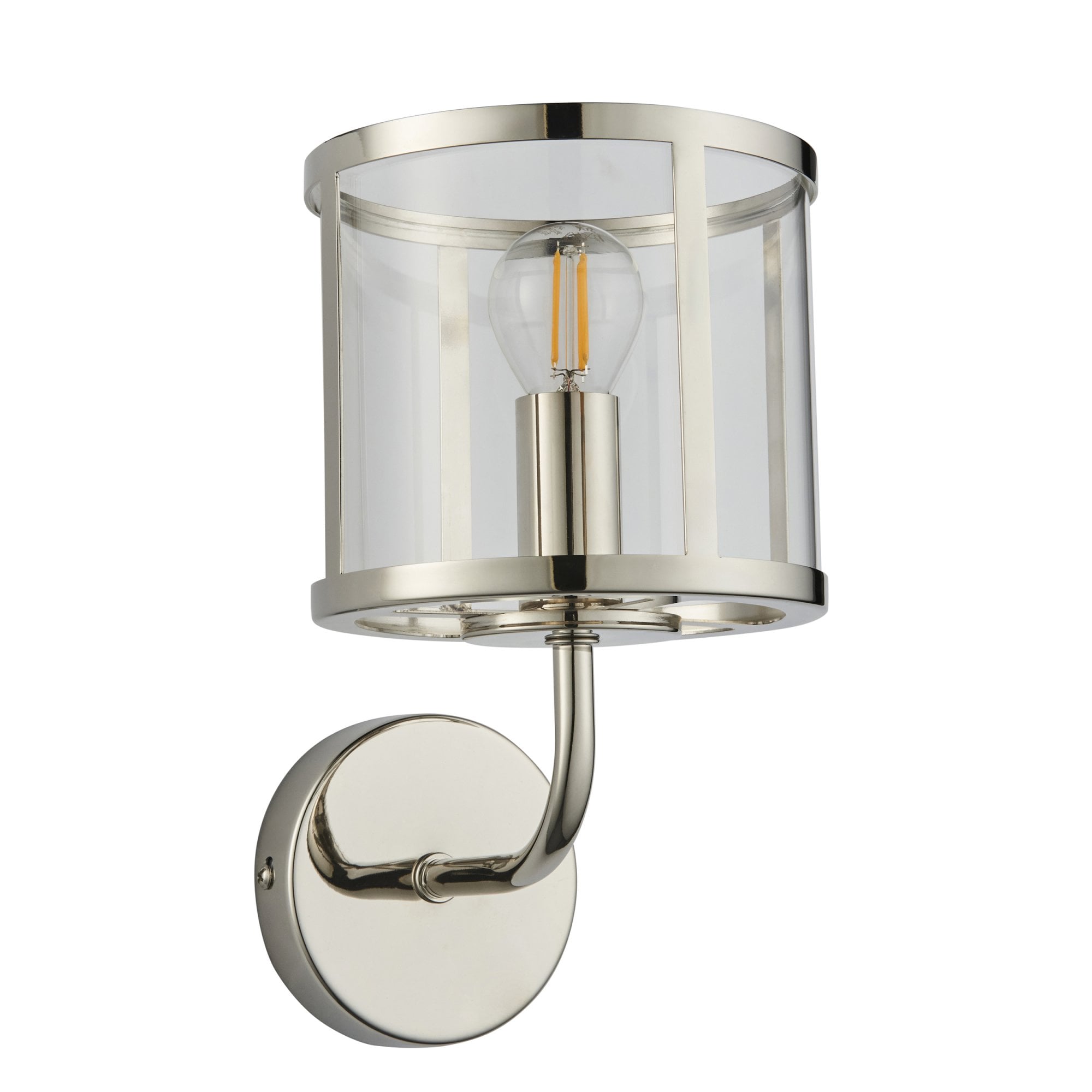 Endon Hopton Single Wall Light - Bright Nickel Plate & Clear Glass